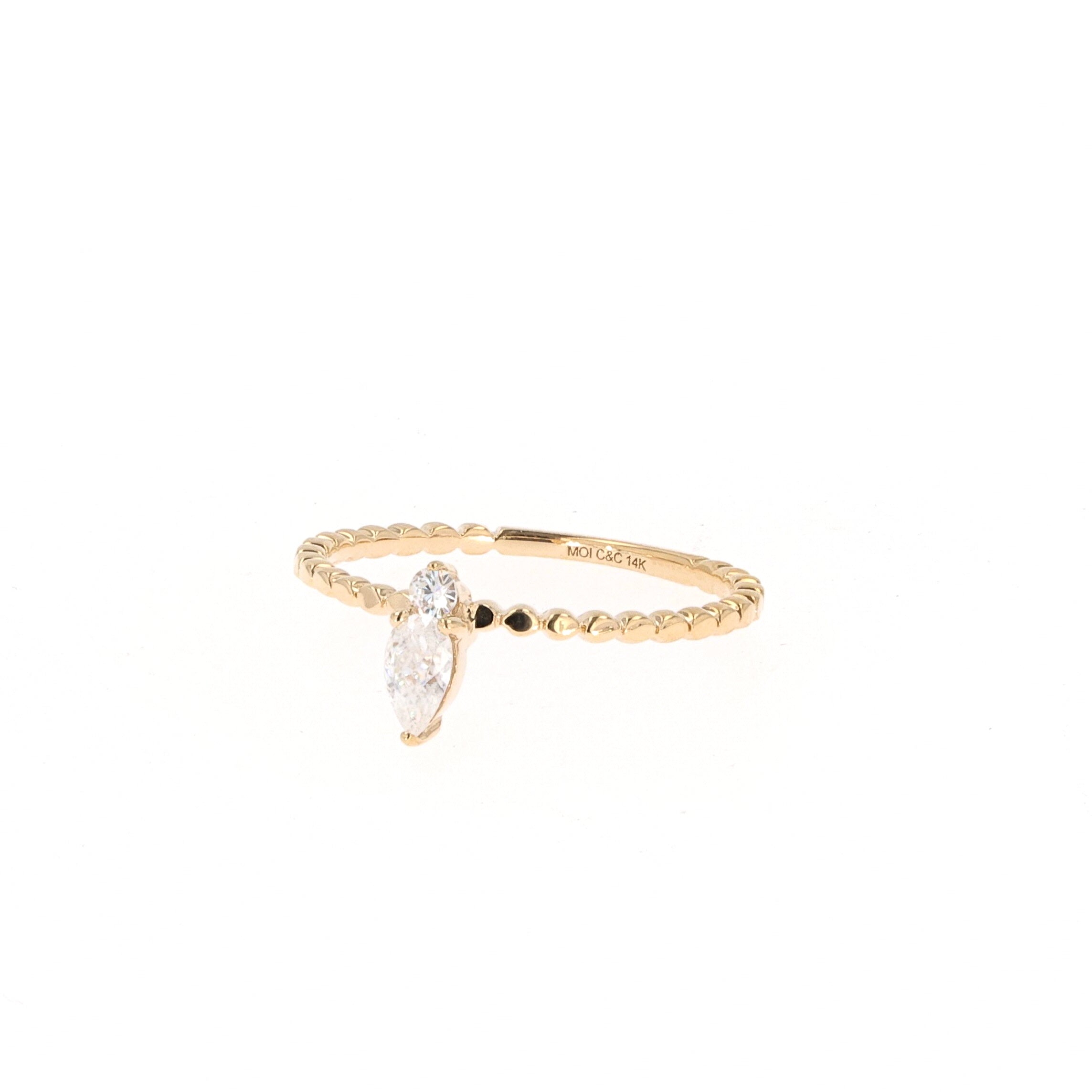 0.24 CTW DEW Pear Near-Colorless Moissanite Stackable Band in 14K Yellow Gold