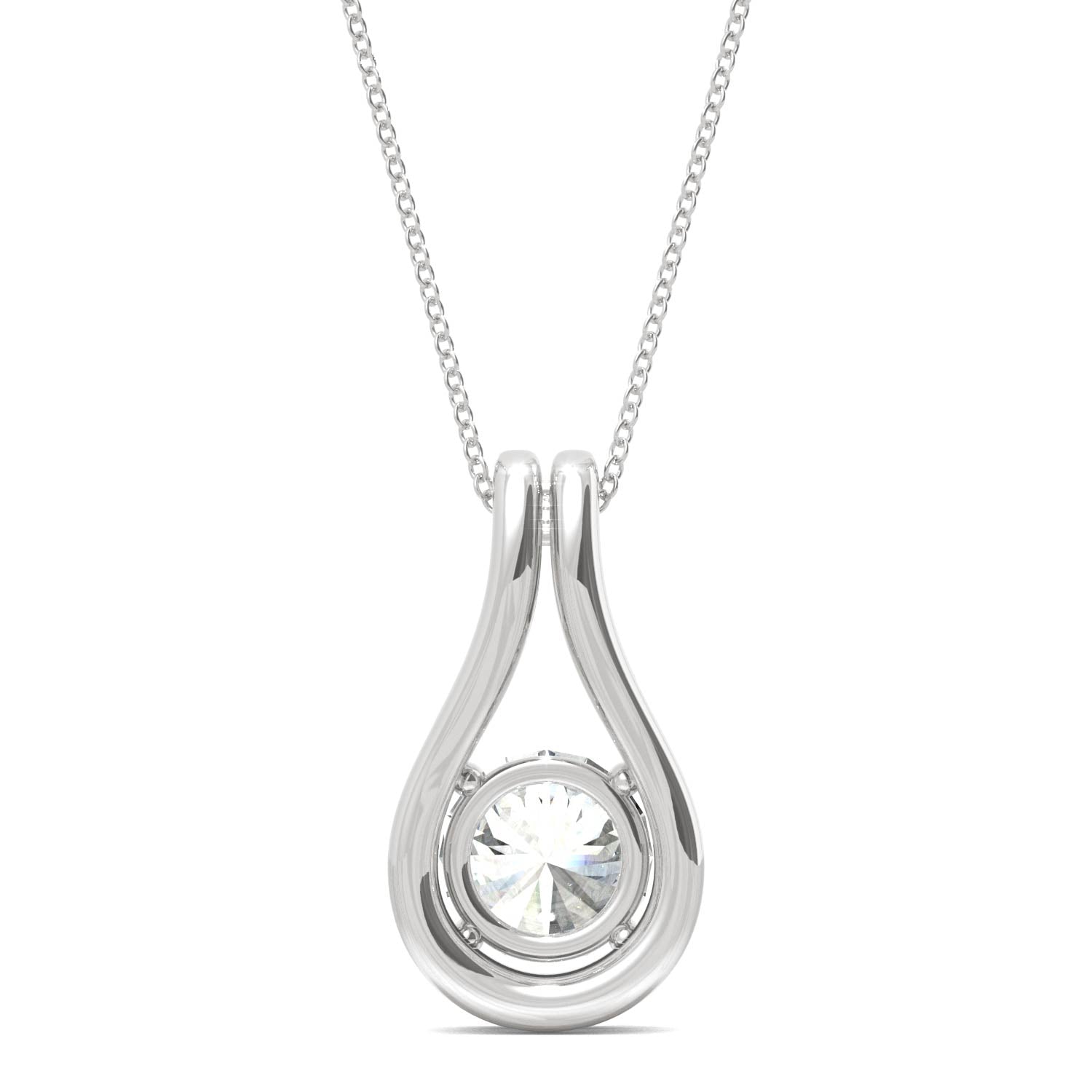 1.61 CTW DEW Round Moissanite Halo Necklace in 14K White Gold