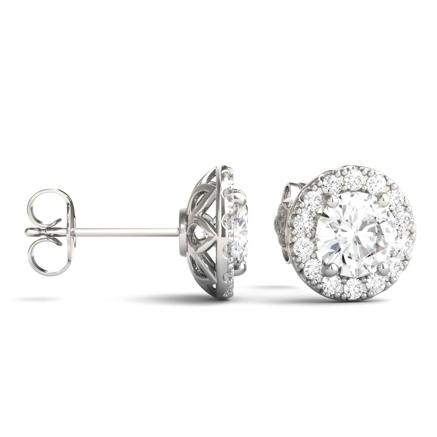 2.02 CTW DEW Round Moissanite Halo Earrings in 14K White Gold