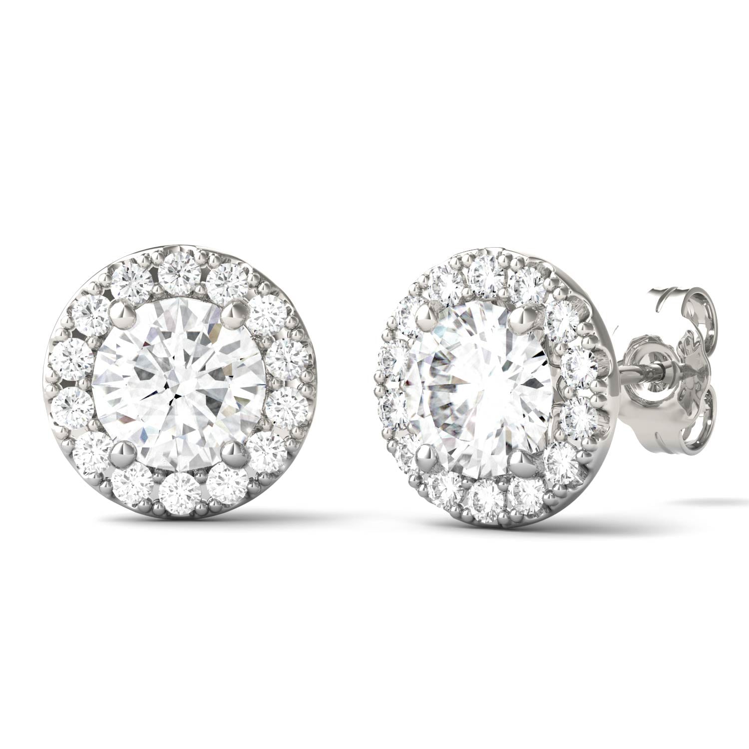 2.02 CTW DEW Round Moissanite Halo Earrings in 14K White Gold