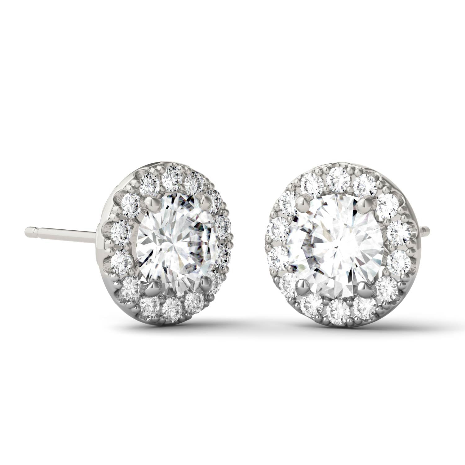 2.02 CTW DEW Round Moissanite Halo Earrings in 14K White Gold