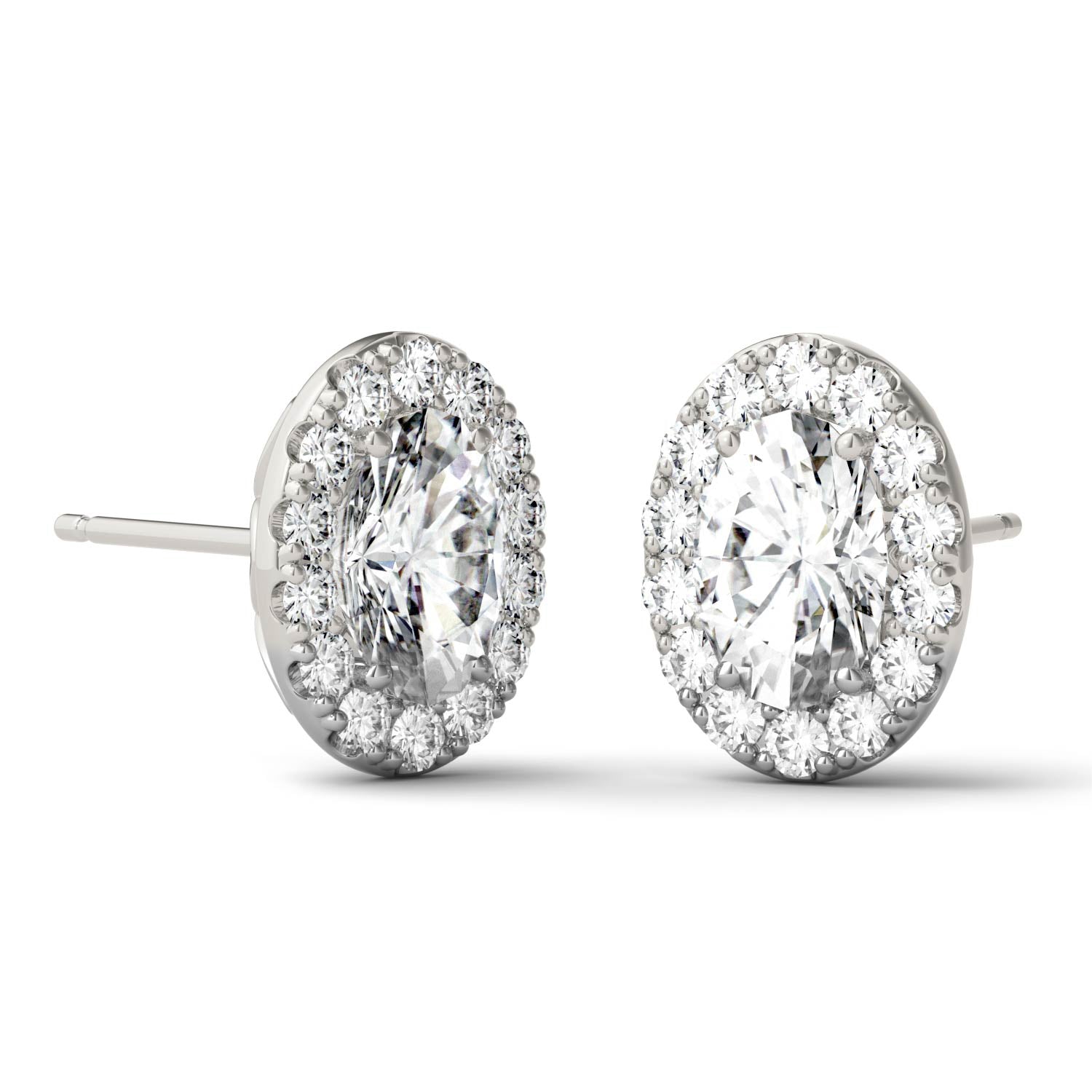 2.22 CTW DEW Oval Moissanite Halo Earrings in 14K White Gold