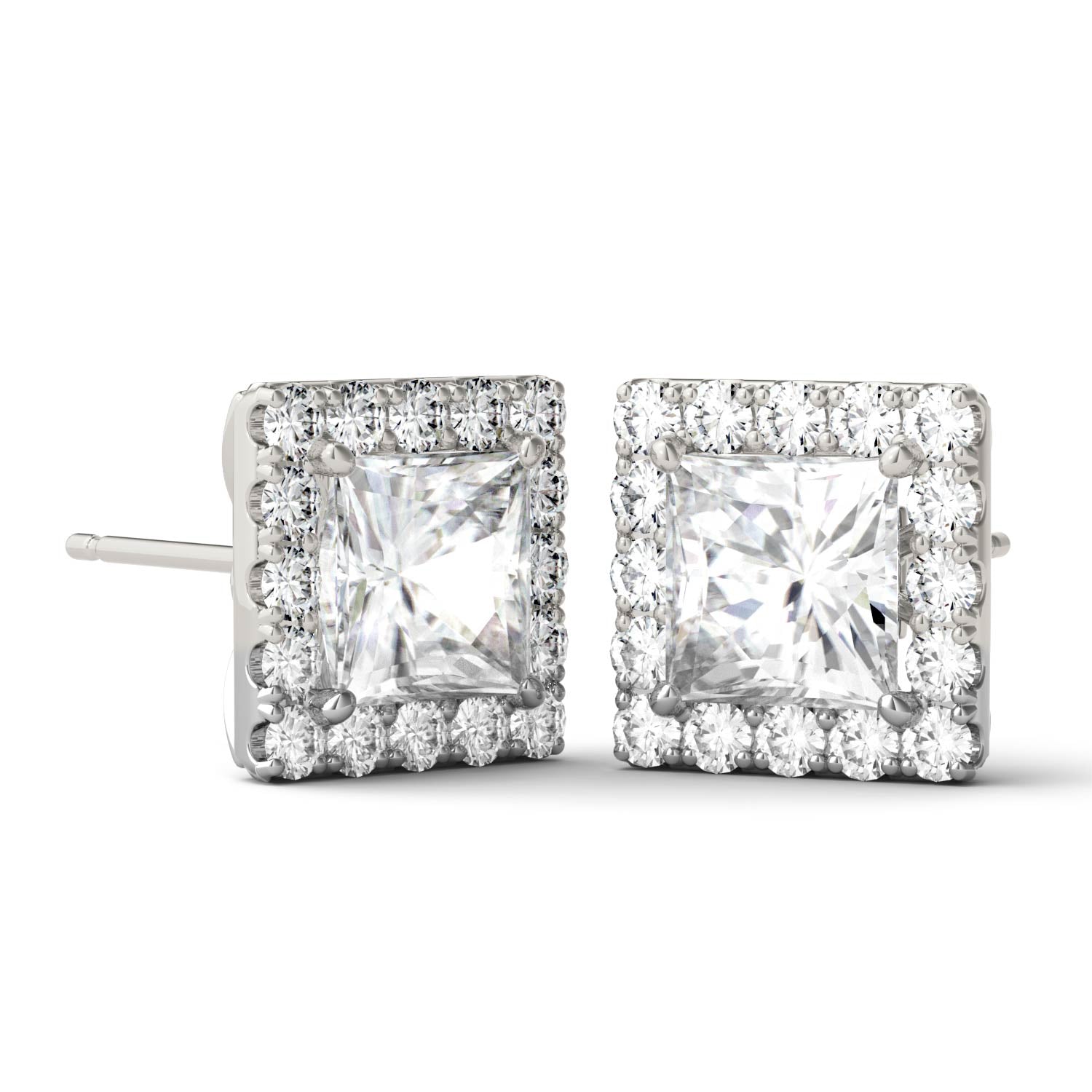 3.08 CTW DEW Square Moissanite Halo Earrings in 14K White Gold