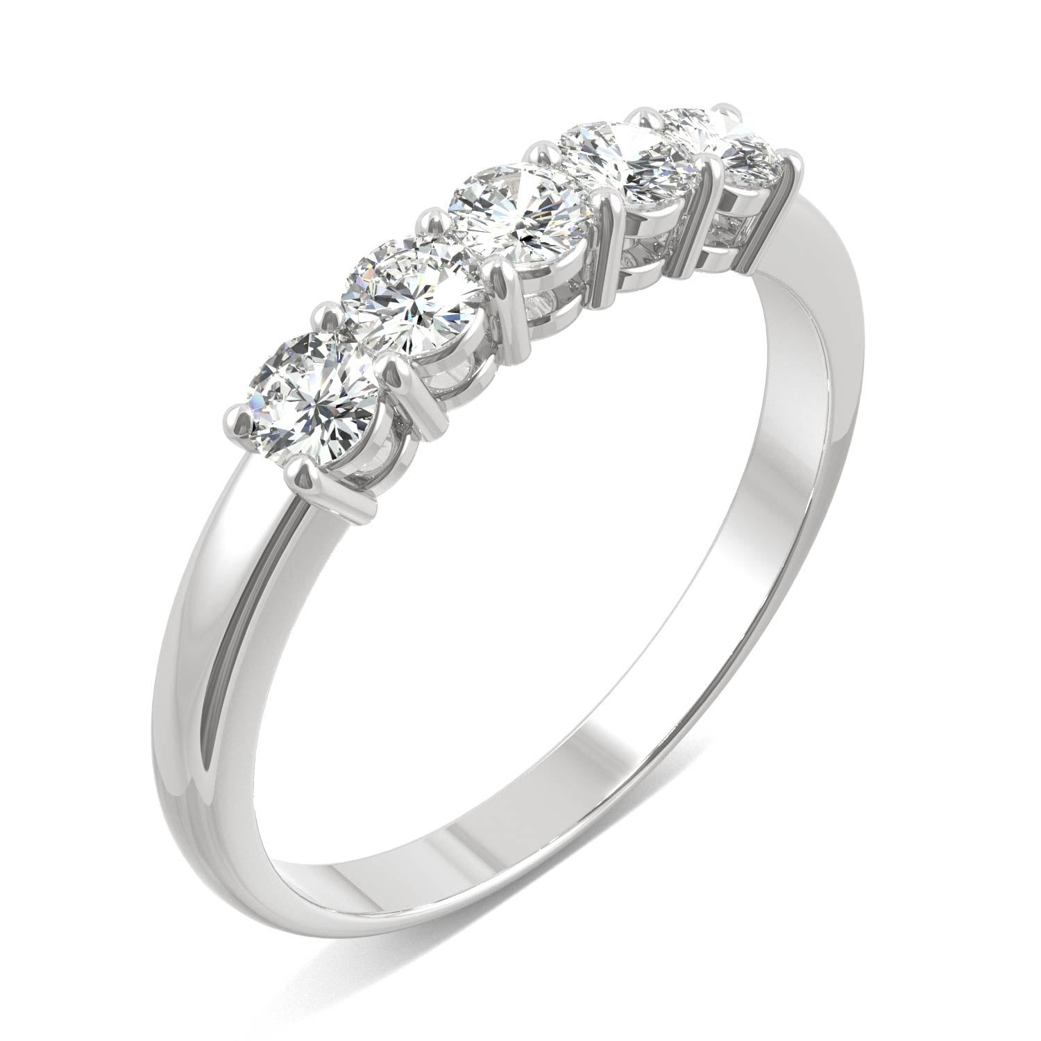 0.50 CTW DEW Round Moissanite Five Stone Ring in 14K White Gold