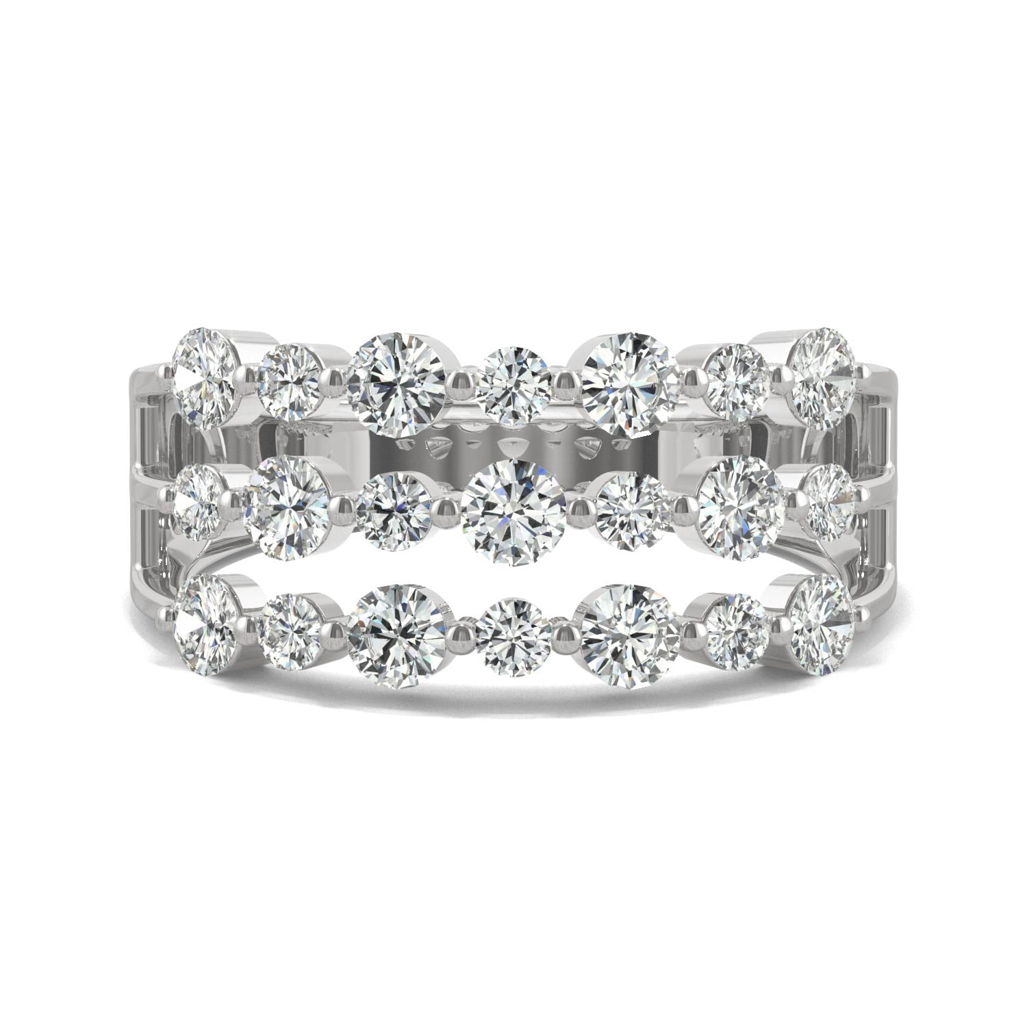 0.91 CTW DEW Round Moissanite Three-Row Ring in 14K White Gold