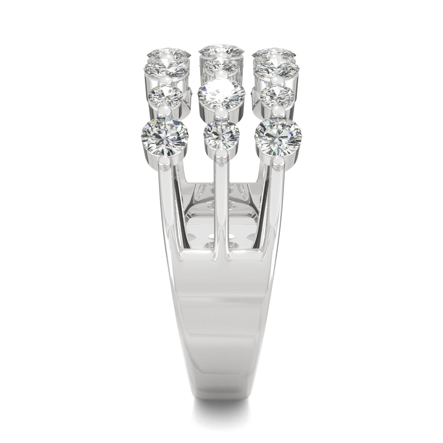 0.91 CTW DEW Round Moissanite Three-Row Ring in 14K White Gold