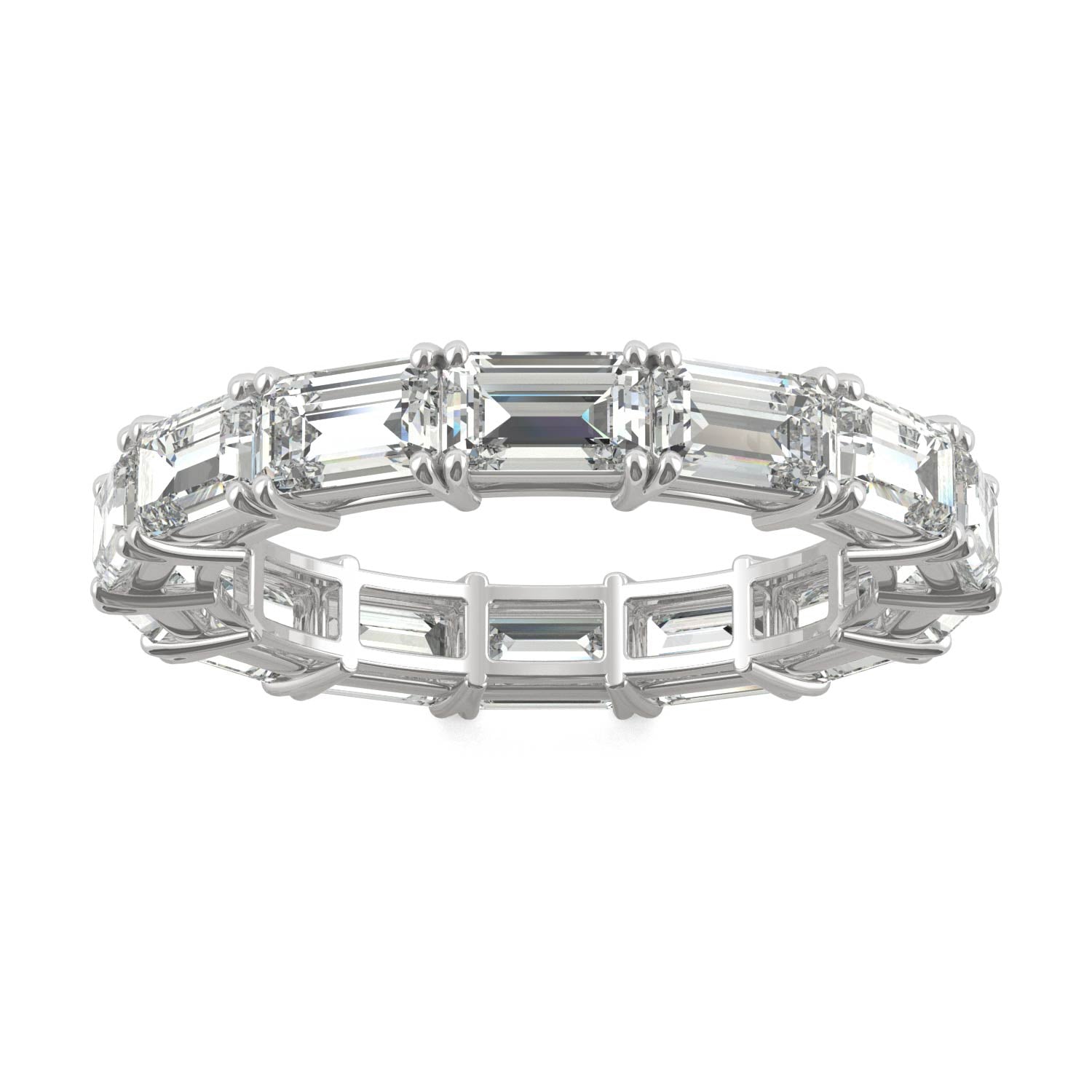 3.78 CTW DEW Emerald Moissanite East-West Eternity Band in 14K White Gold