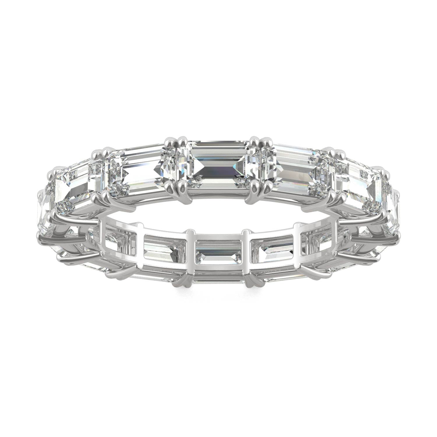 3.78 CTW DEW Emerald Moissanite Eternity Band in 14K White Gold