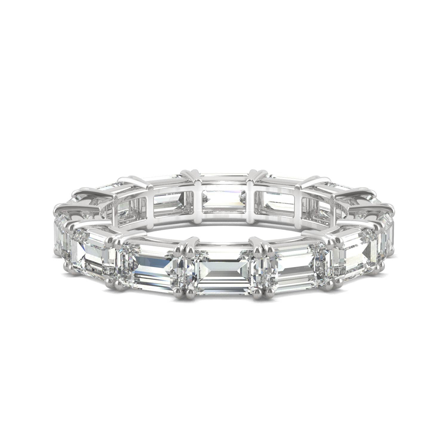 3.78 CTW DEW Emerald Moissanite East-West Eternity Band in 14K White Gold