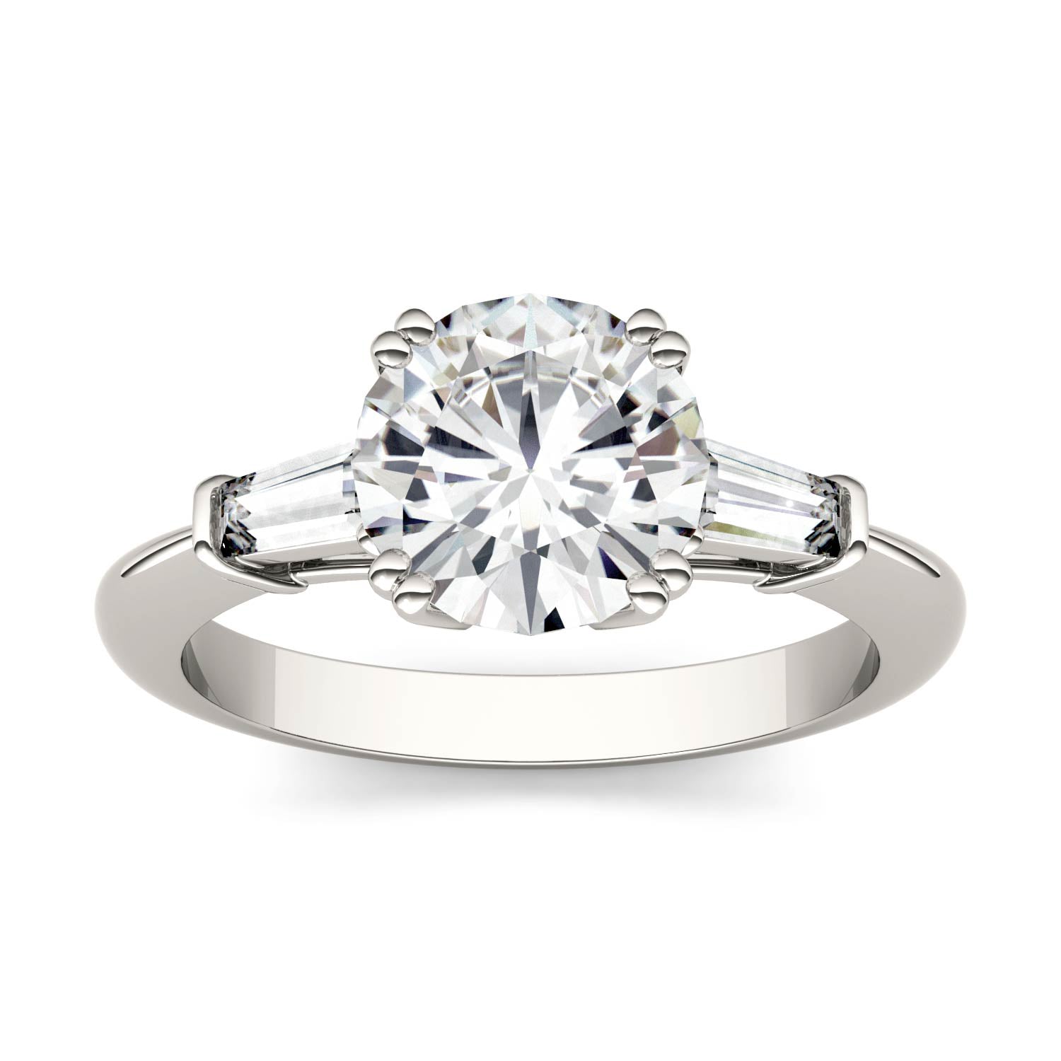 2.27 CTW DEW Round Moissanite Three-Stone Ring in 14K White Gold
