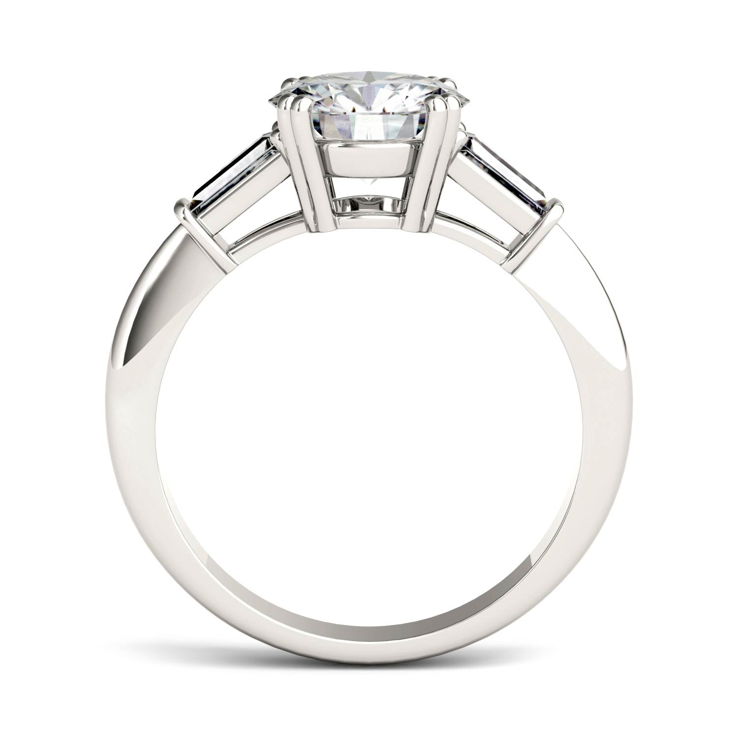 2.27 CTW DEW Round Moissanite Three-Stone Ring in 14K White Gold