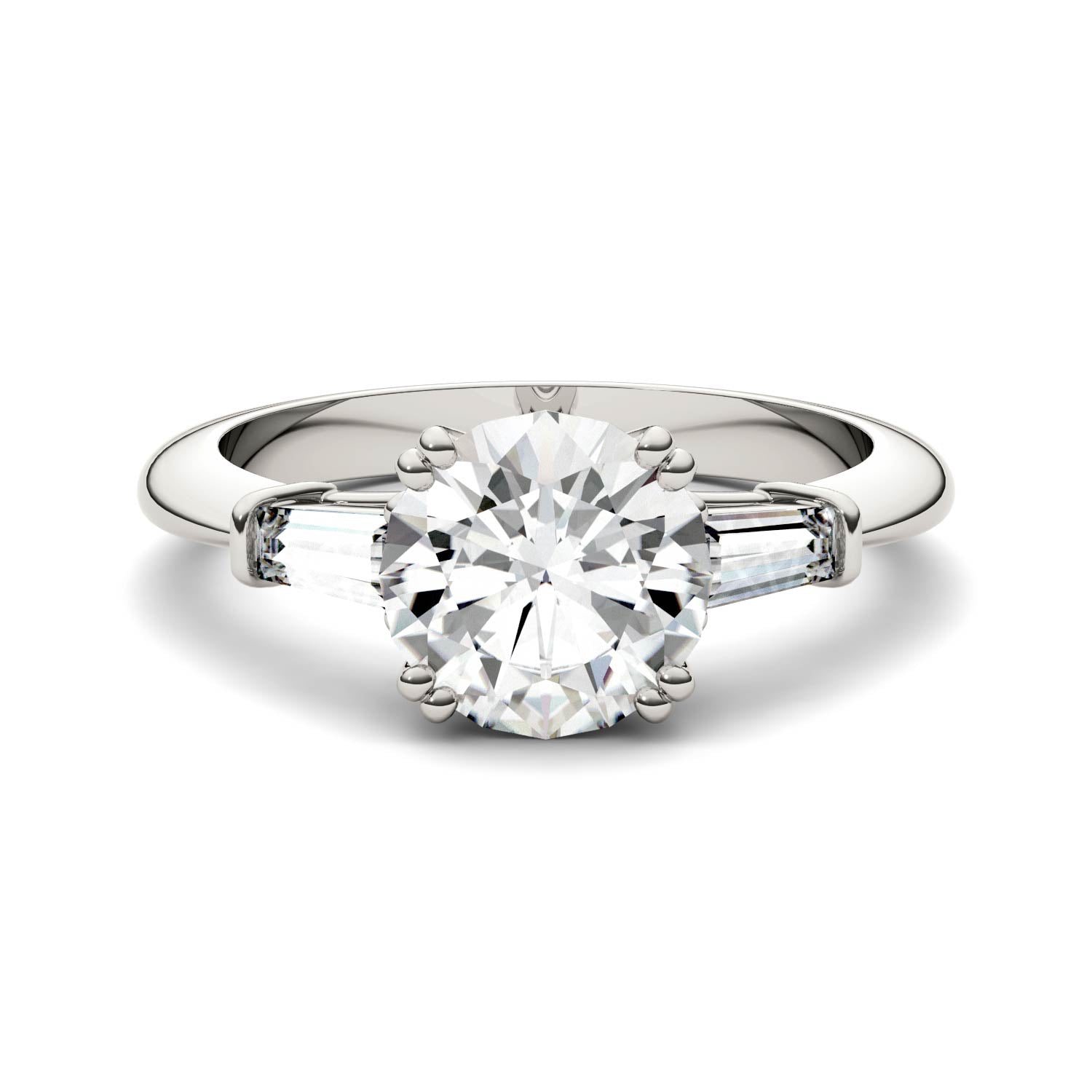 2.27 CTW DEW Round Moissanite Three-Stone Ring in 14K White Gold