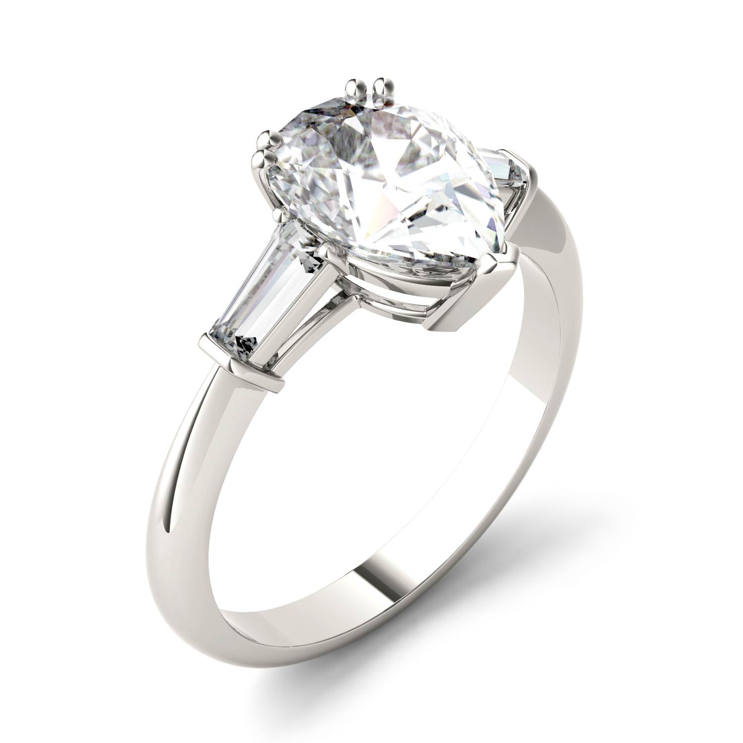 2.47 CTW DEW Pear Moissanite Engagement Ring in 14K White Gold