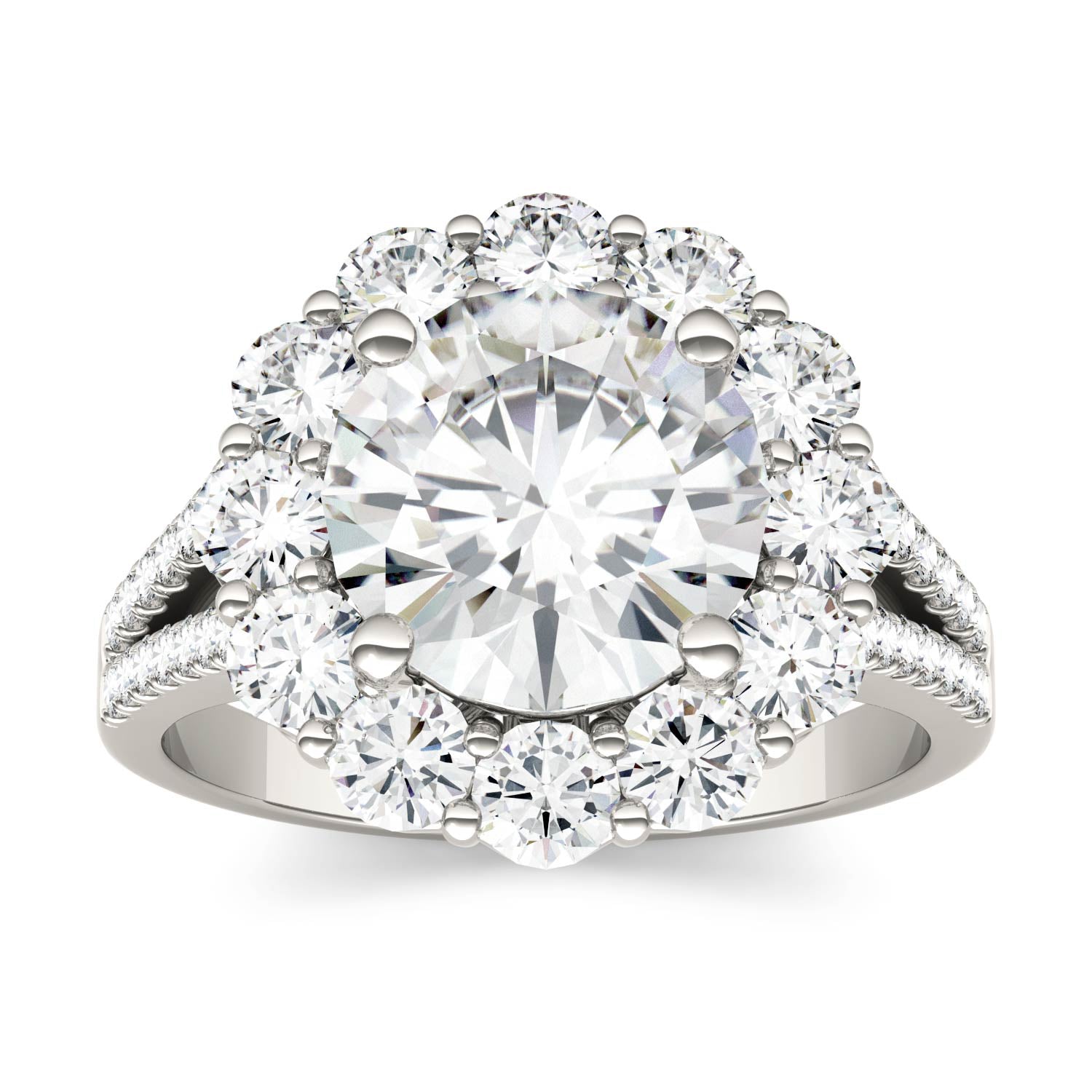 4.22 CTW DEW Round Moissanite Floral Halo Ring in 14K White Gold