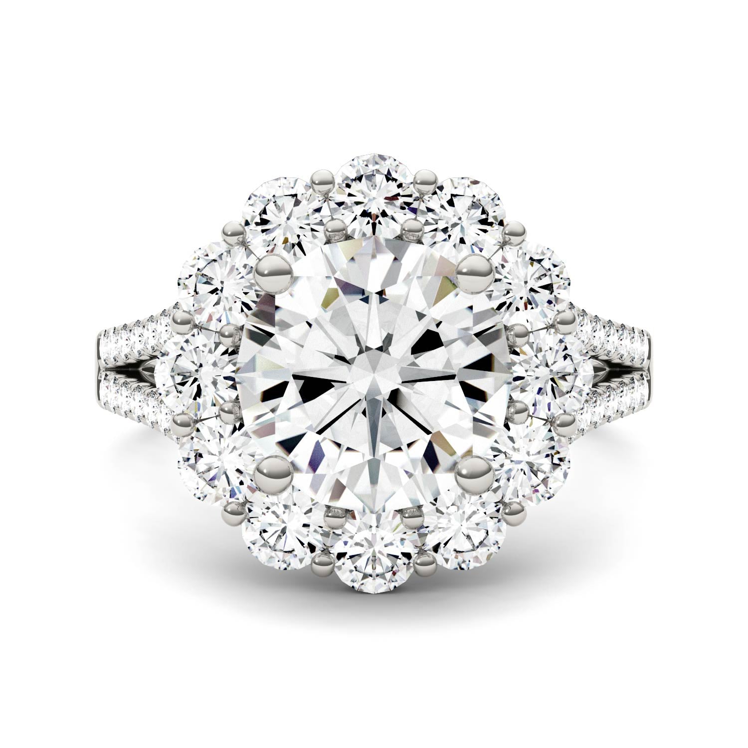 4.22 CTW DEW Round Moissanite Floral Halo Ring in 14K White Gold