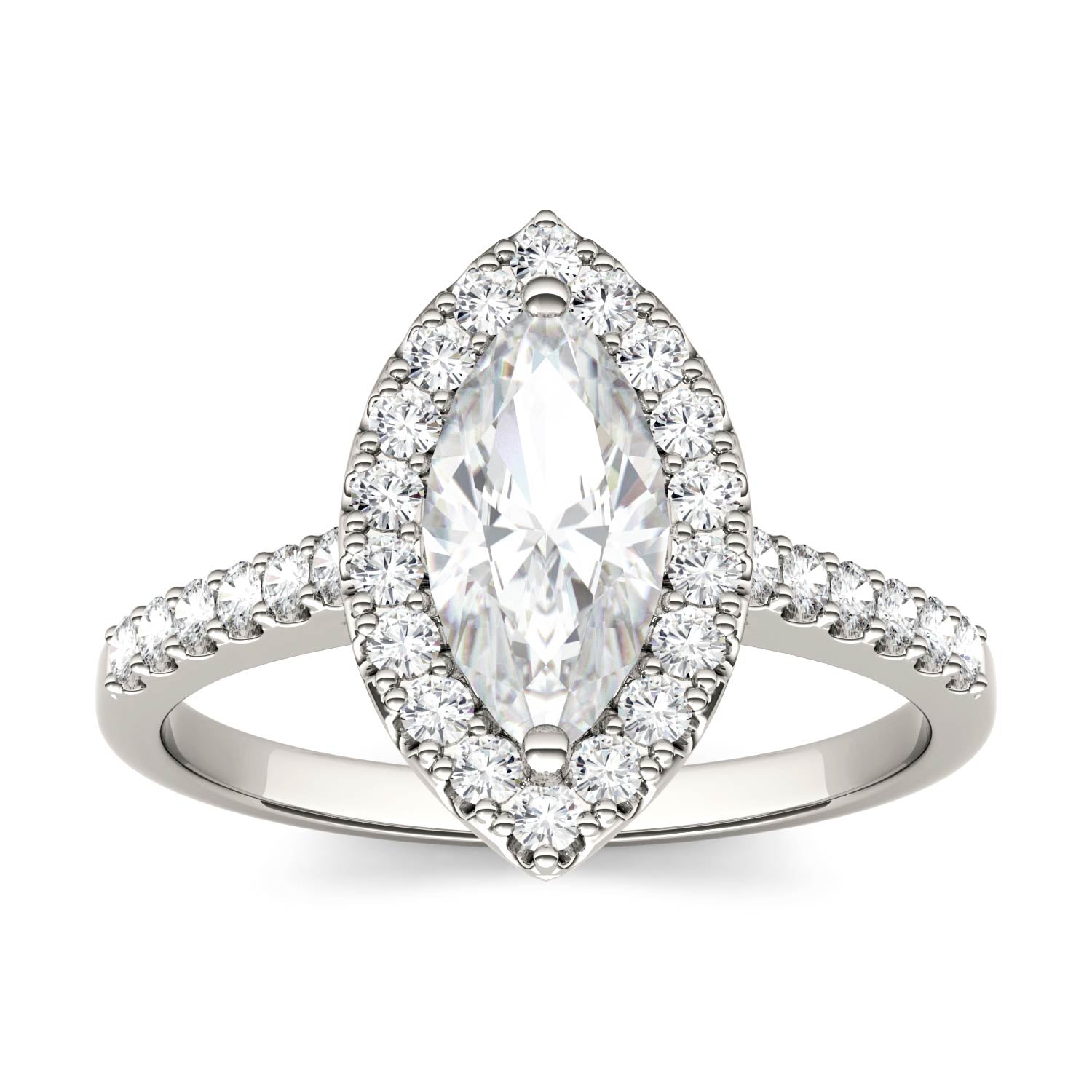 1.45 CTW DEW Marquise Moissanite Halo Ring in 14K White Gold