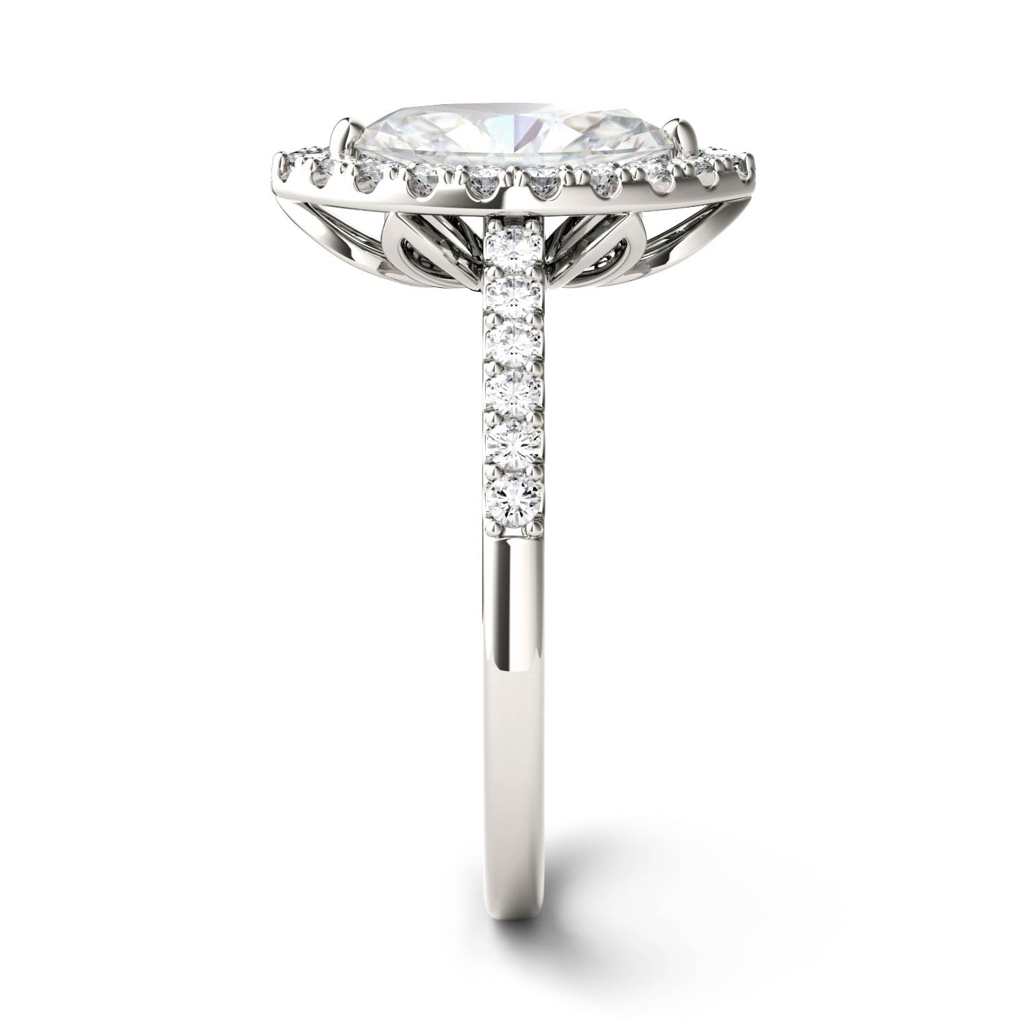 1.45 CTW DEW Marquise Moissanite Halo Ring in 14K White Gold