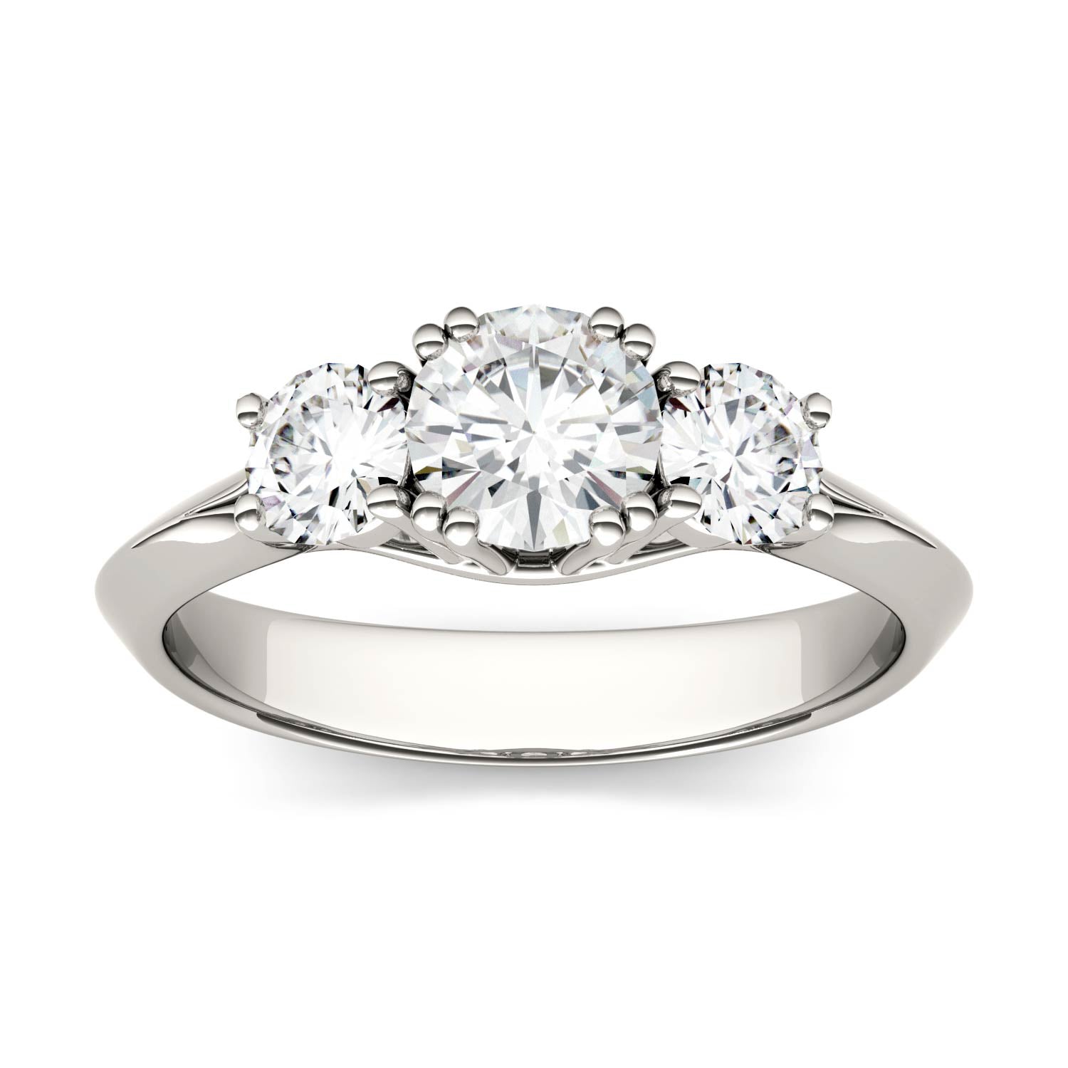 1.06 CTW DEW Round Moissanite Three-Stone Ring in 14K White Gold