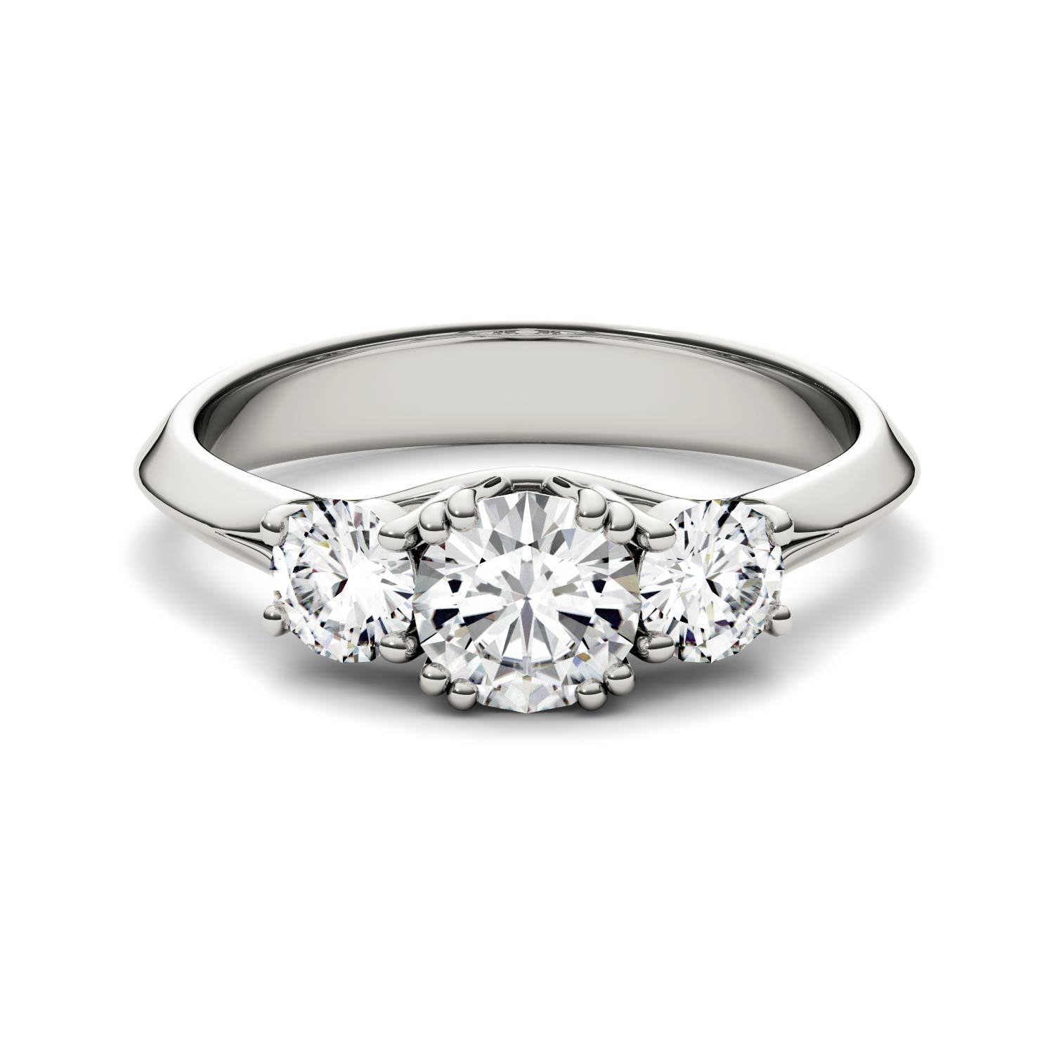 1.06 CTW DEW Round Moissanite Three-Stone Ring in 14K White Gold