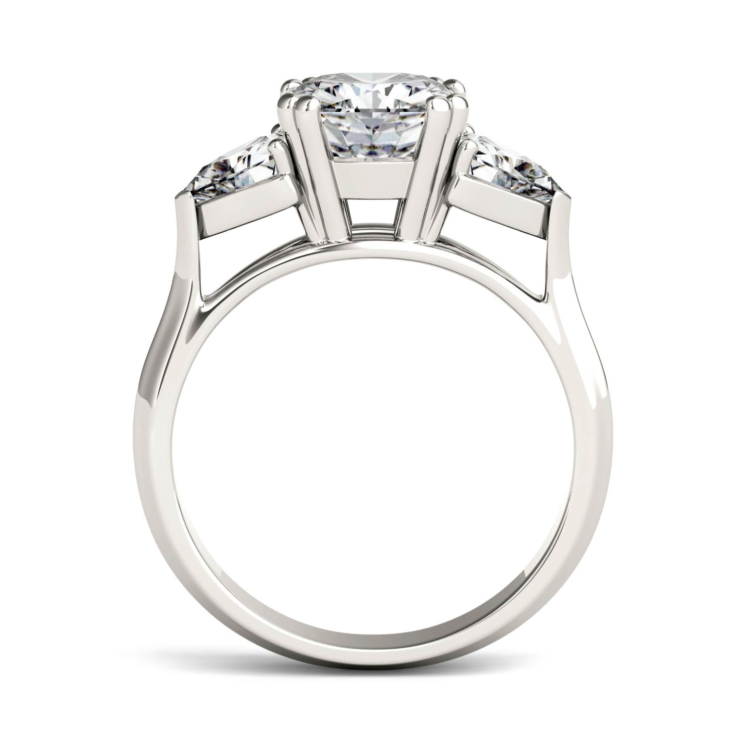 3.00 CTW DEW Cushion Moissanite Three Stone Ring in 14K White Gold