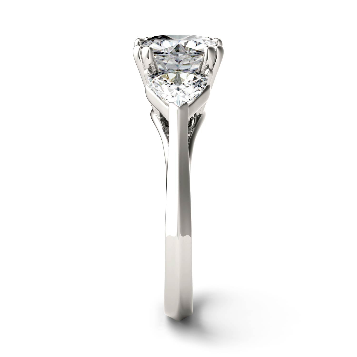 3.00 CTW DEW Cushion Moissanite Three Stone Ring in 14K White Gold