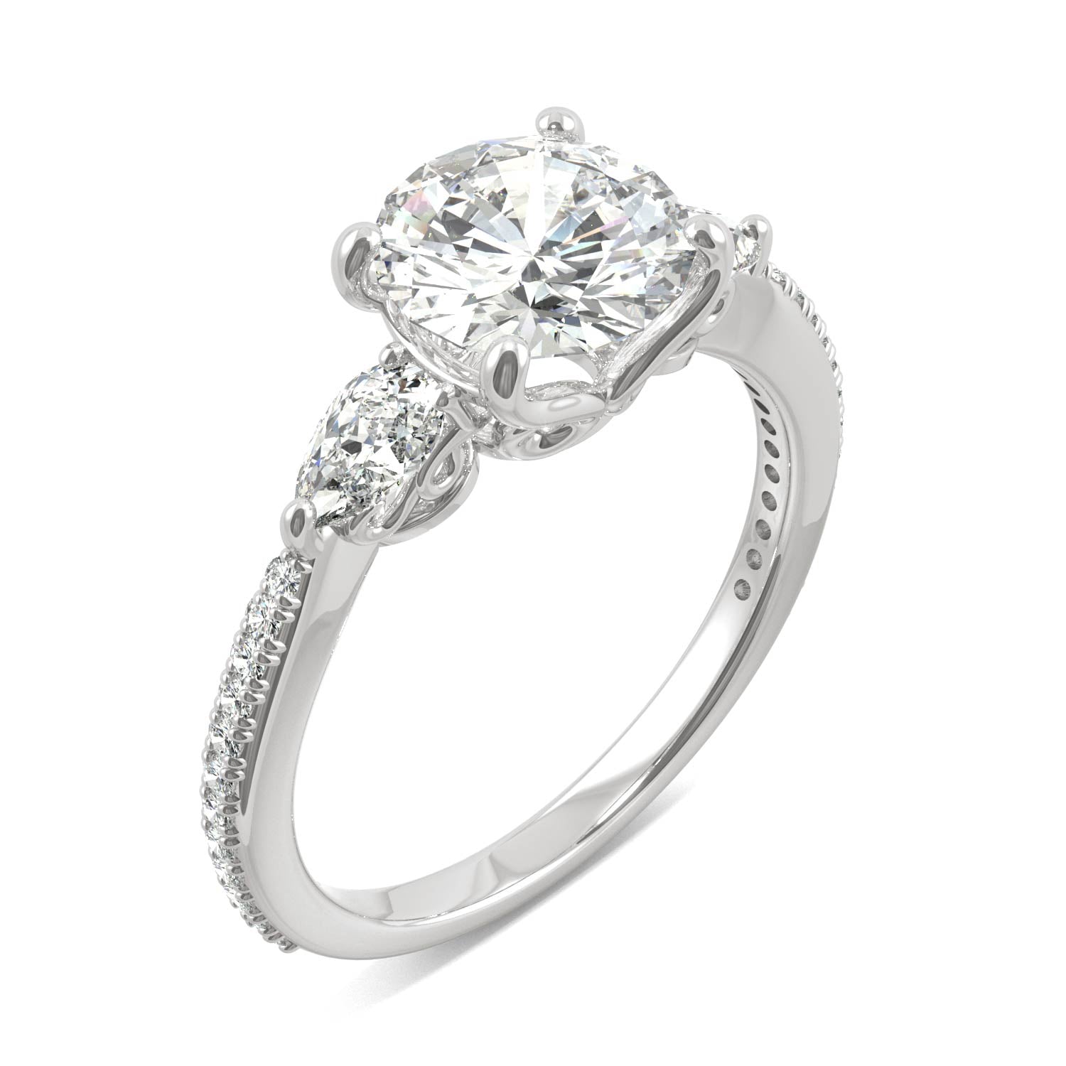 2.50 CTW DEW Round Moissanite Engagement Ring in 14K White Gold