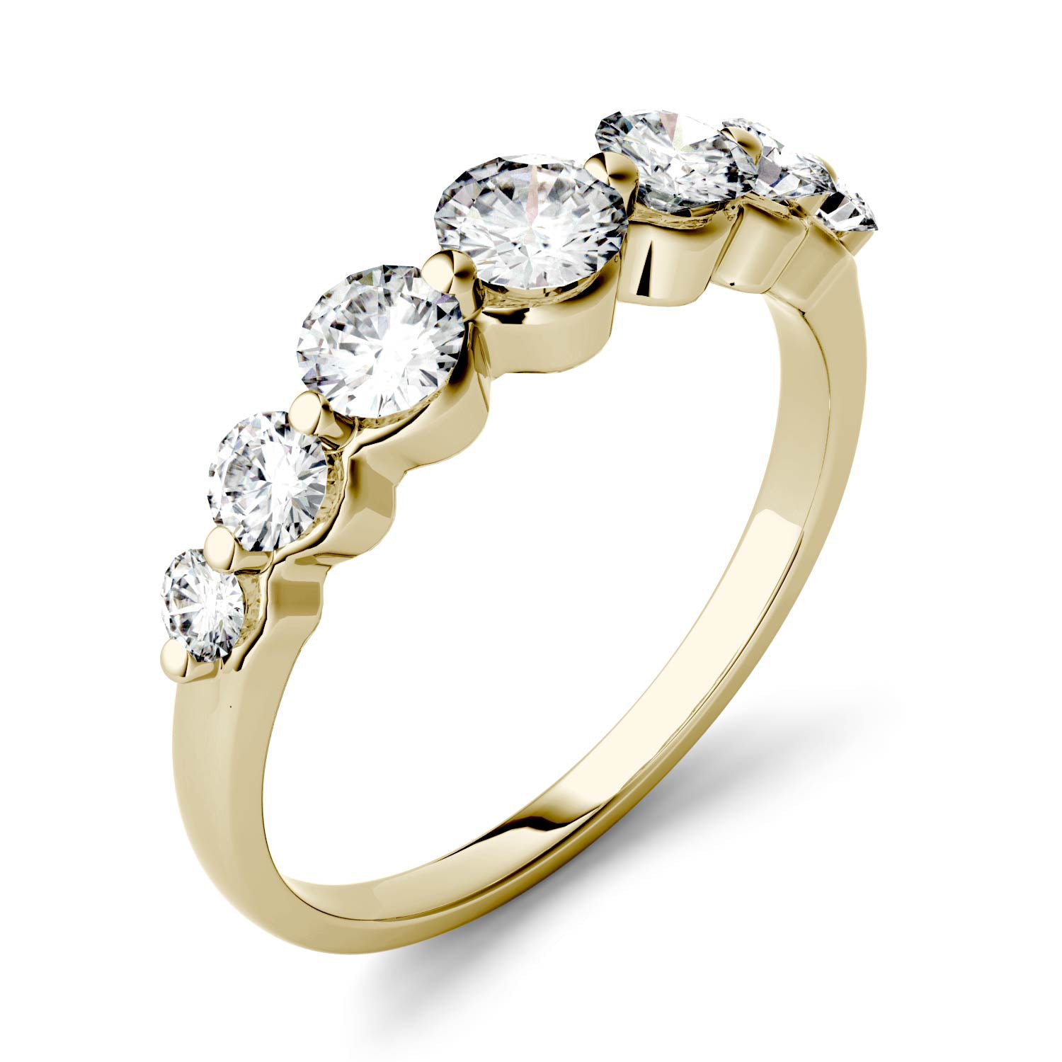 0.87 CTW DEW Round Moissanite Seven-Stone Ring in 14K Yellow Gold