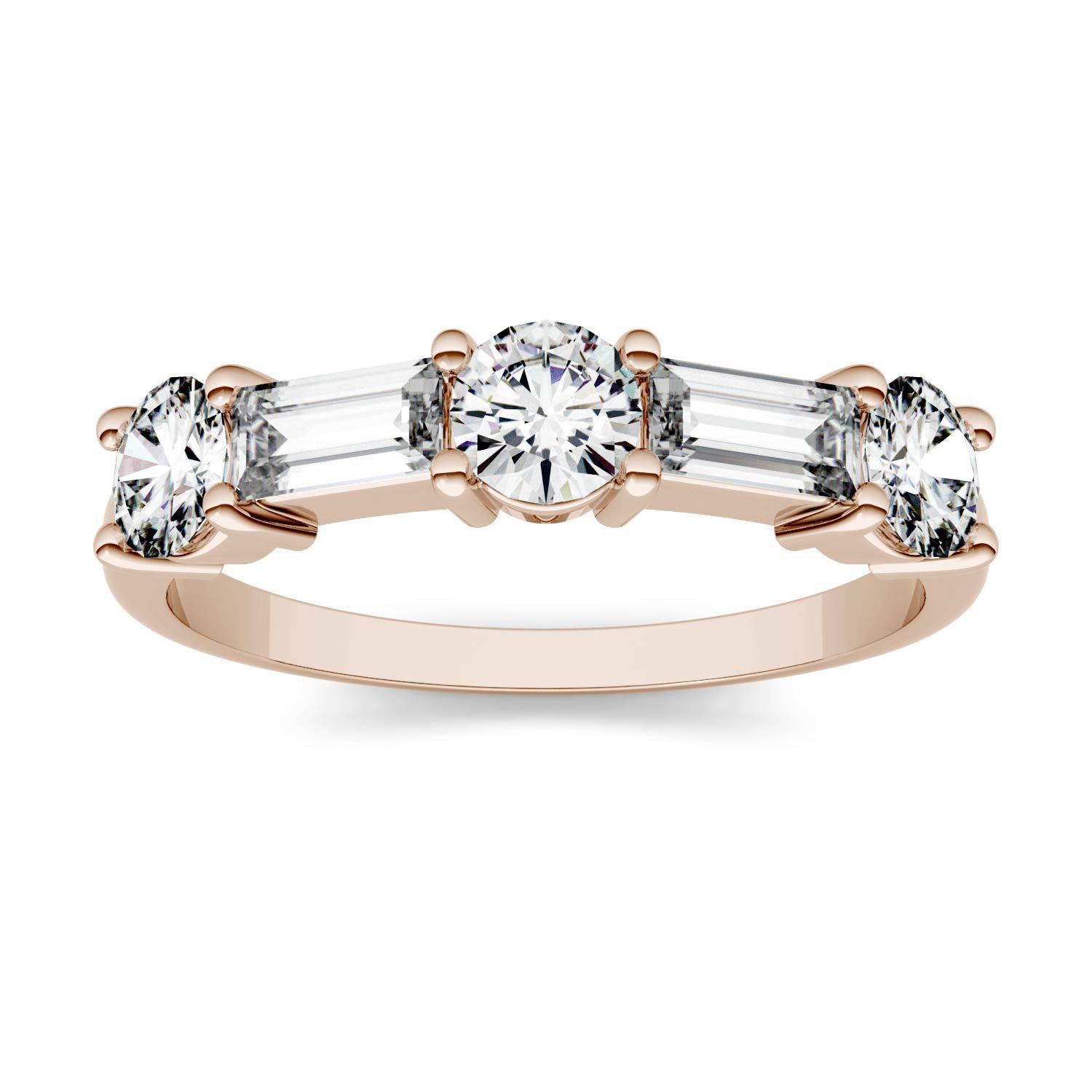 CTW DEW Straight Baguette Moissanite Stackable Ring in 14K Rose G