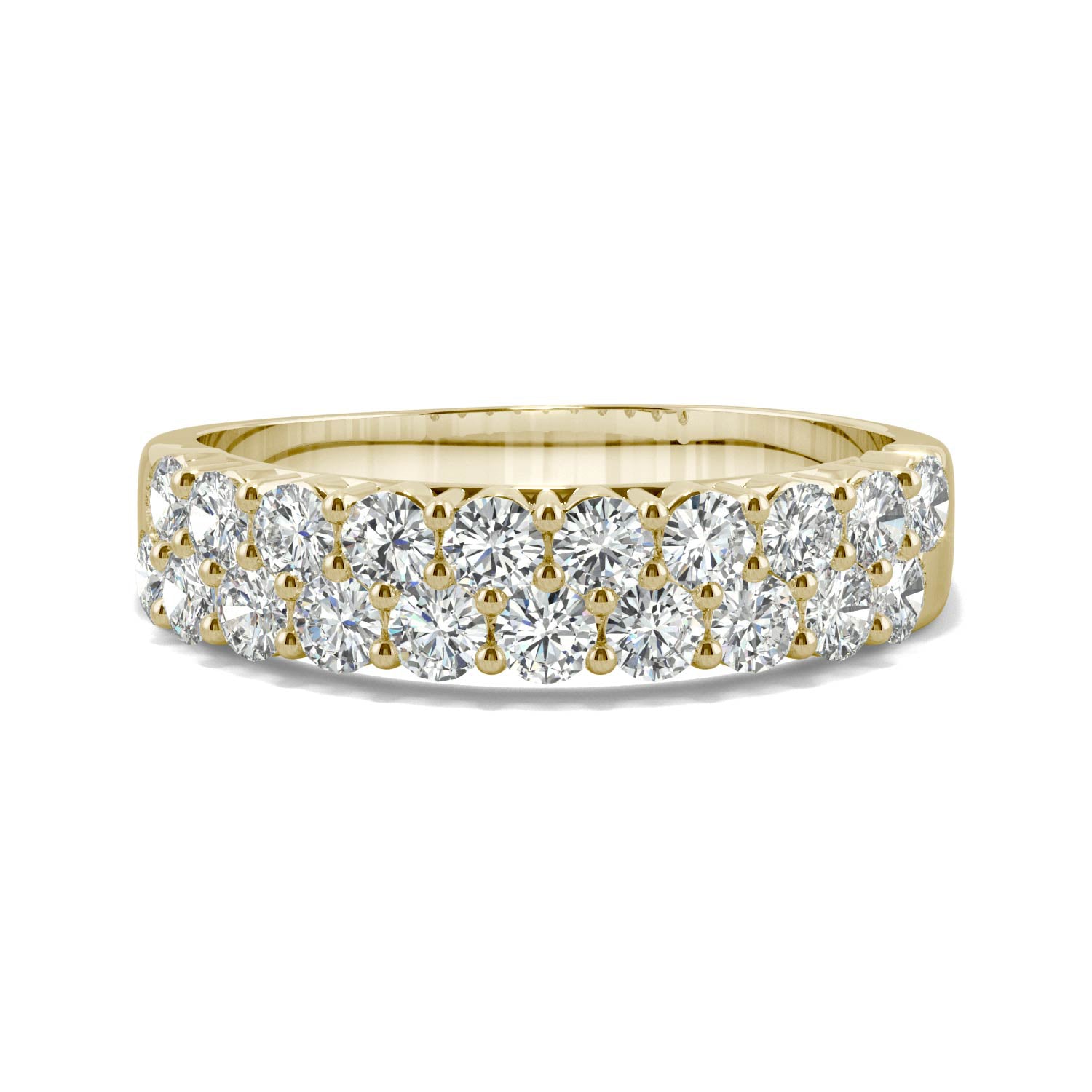1.00 CTW DEW Round Moissanite Two Row Ring in 14K Yellow Gold
