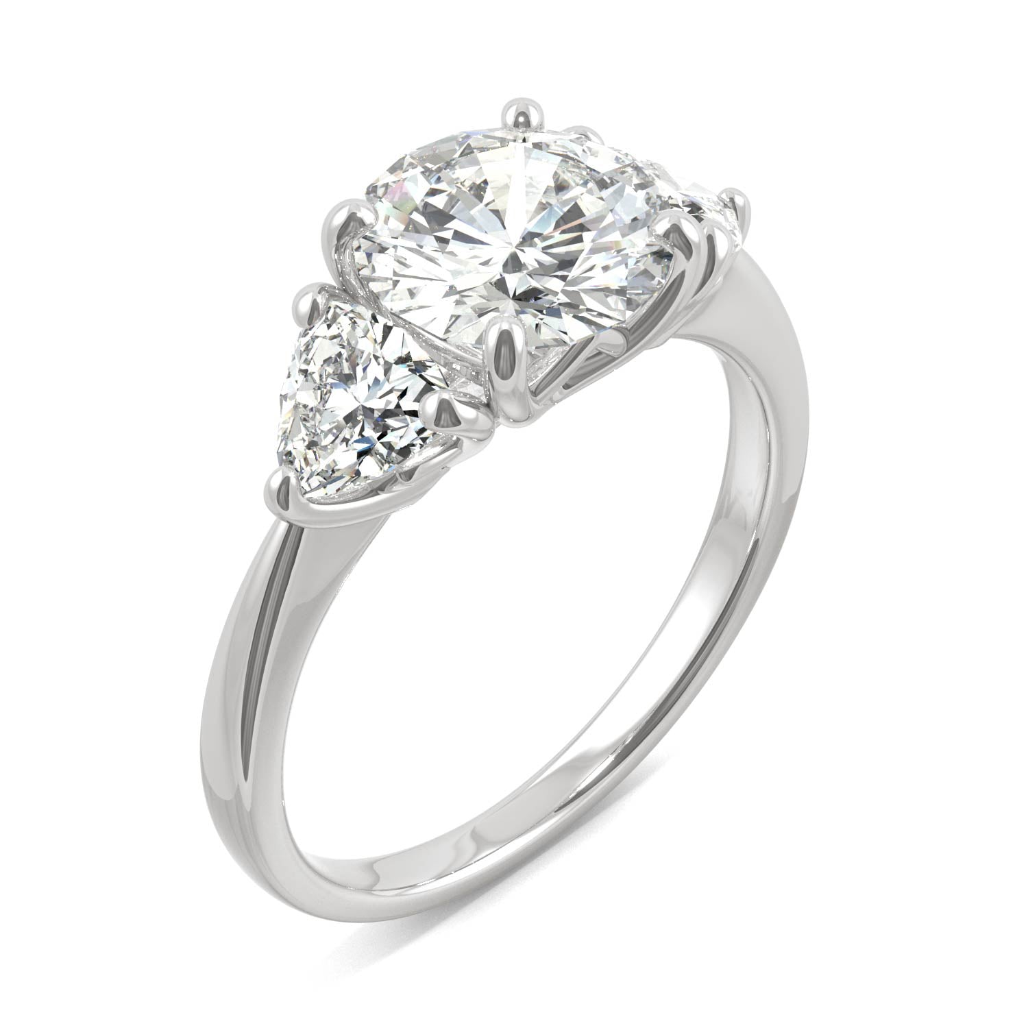 2.70 CTW DEW Round Moissanite Three-Stone Ring in 14K White Gold