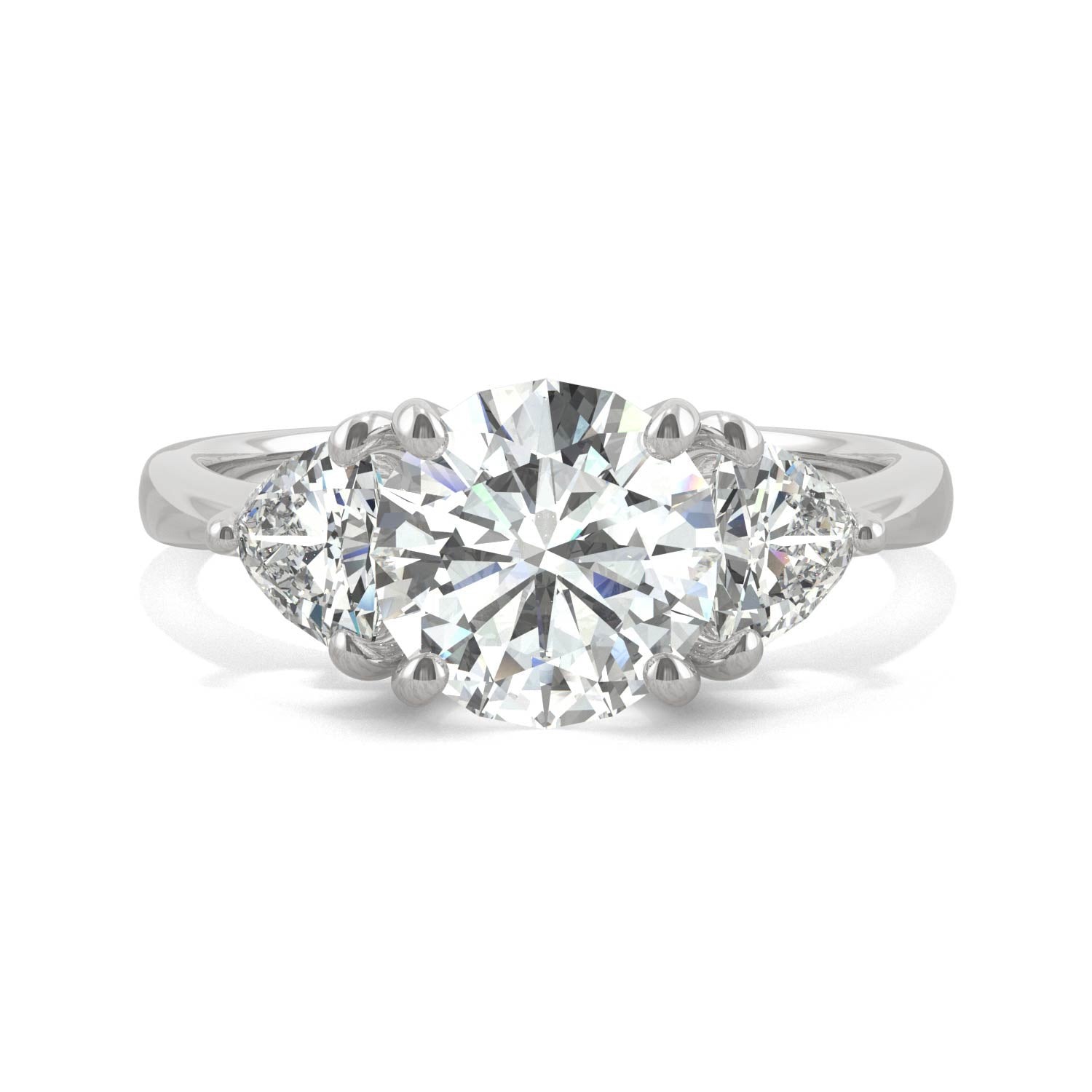 2.70 CTW DEW Round Moissanite Three-Stone Ring in 14K White Gold
