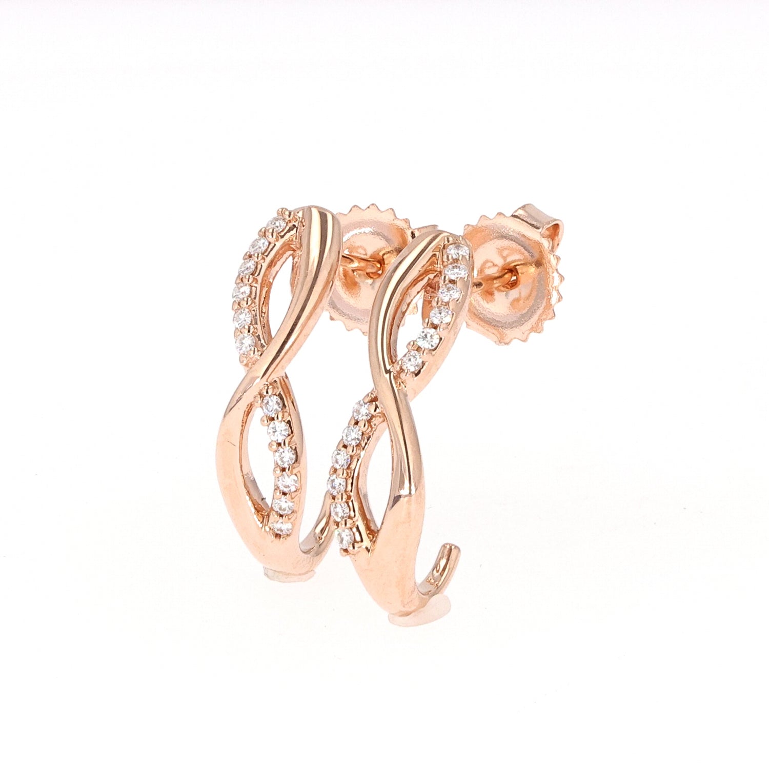 0.16 CTW DEW Round Near-Colorless Moissanite Hoop Earring in 14K Rose Gold