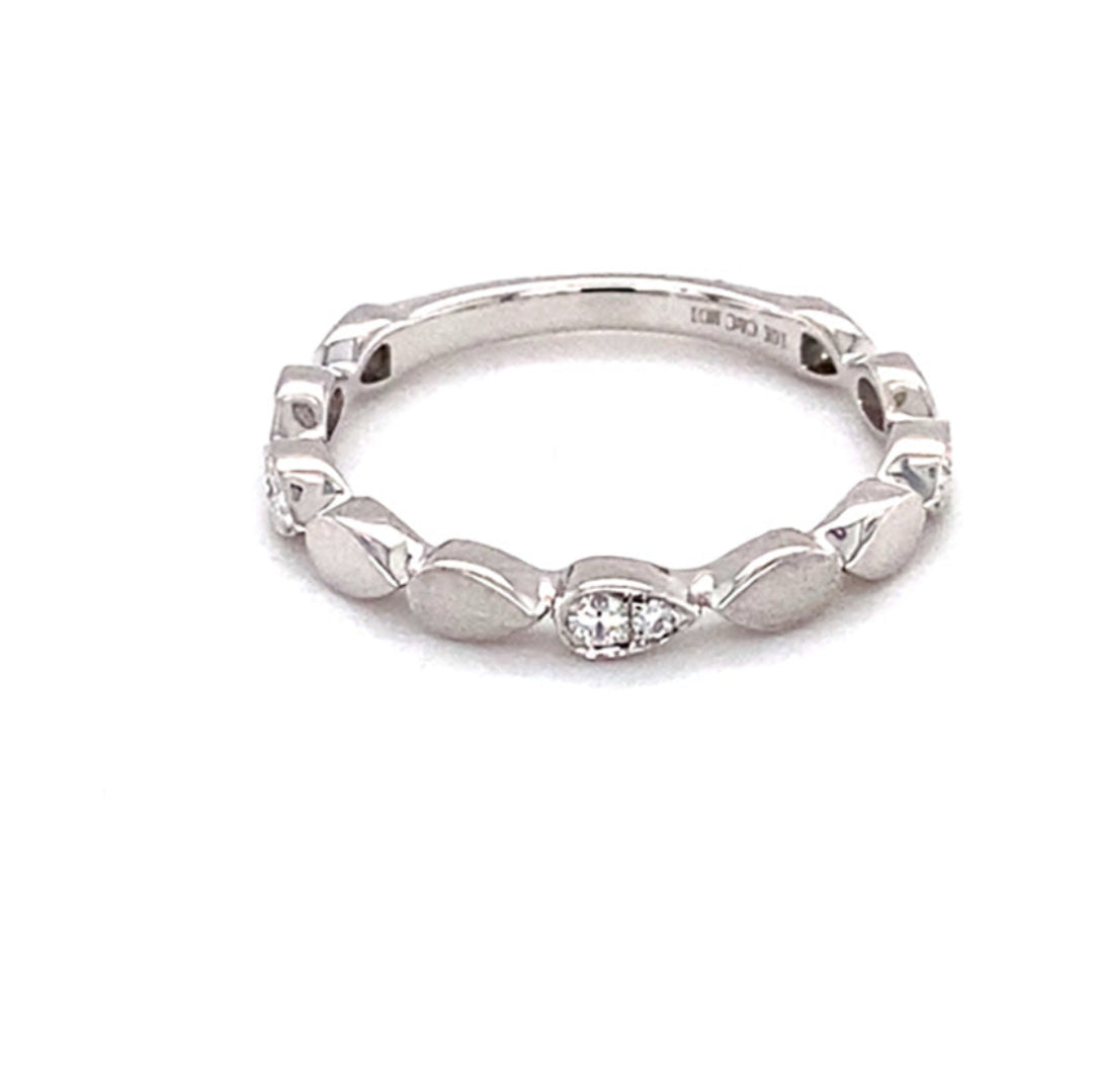 0.10 CTW DEW Round Near-Colorless Moissanite Band in 10K White Gold