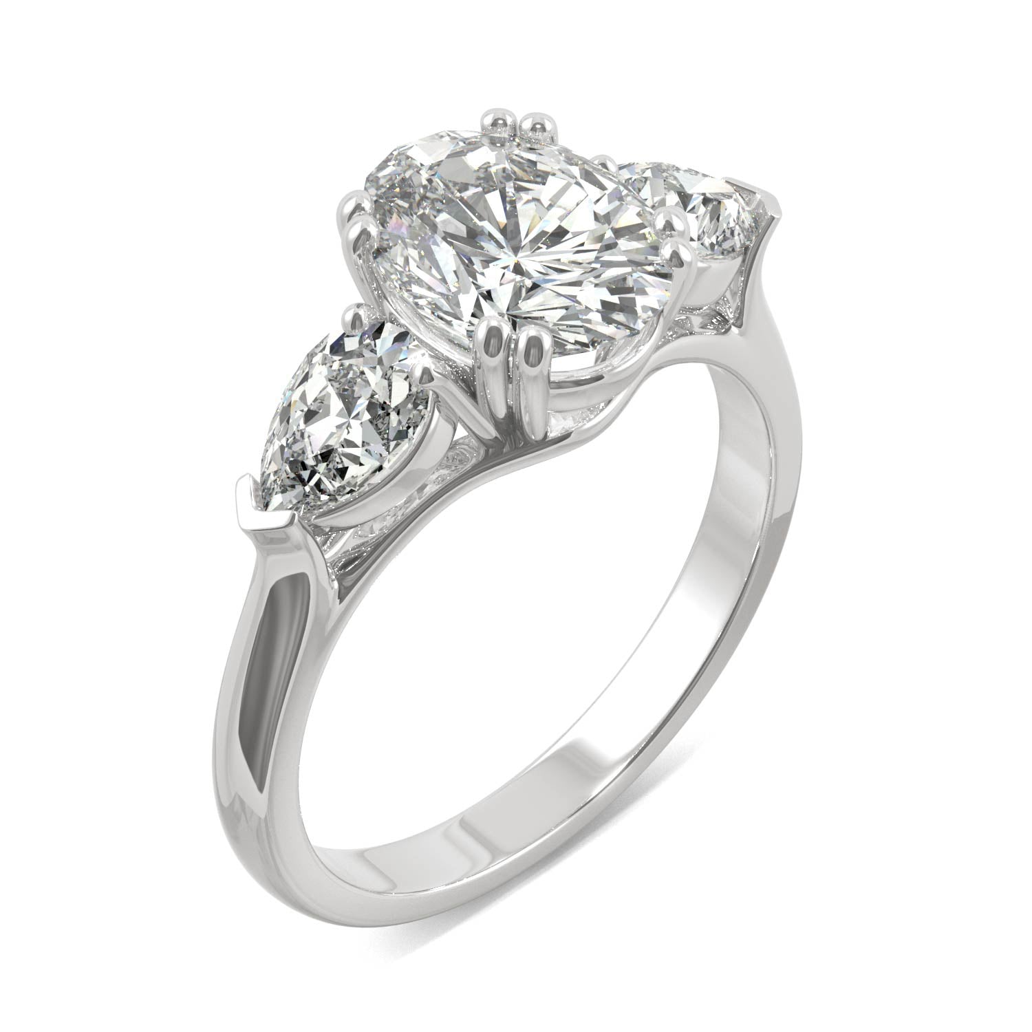 2.96 CTW DEW Oval Moissanite Three-Stone Engagement Ring in 14K White Gold