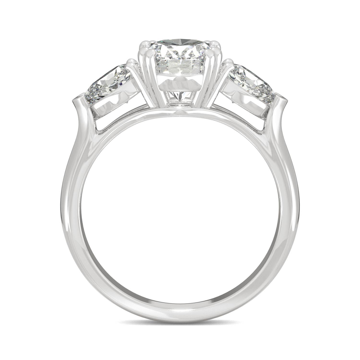 2.96 CTW DEW Oval Moissanite Three-Stone Engagement Ring in 14K White Gold
