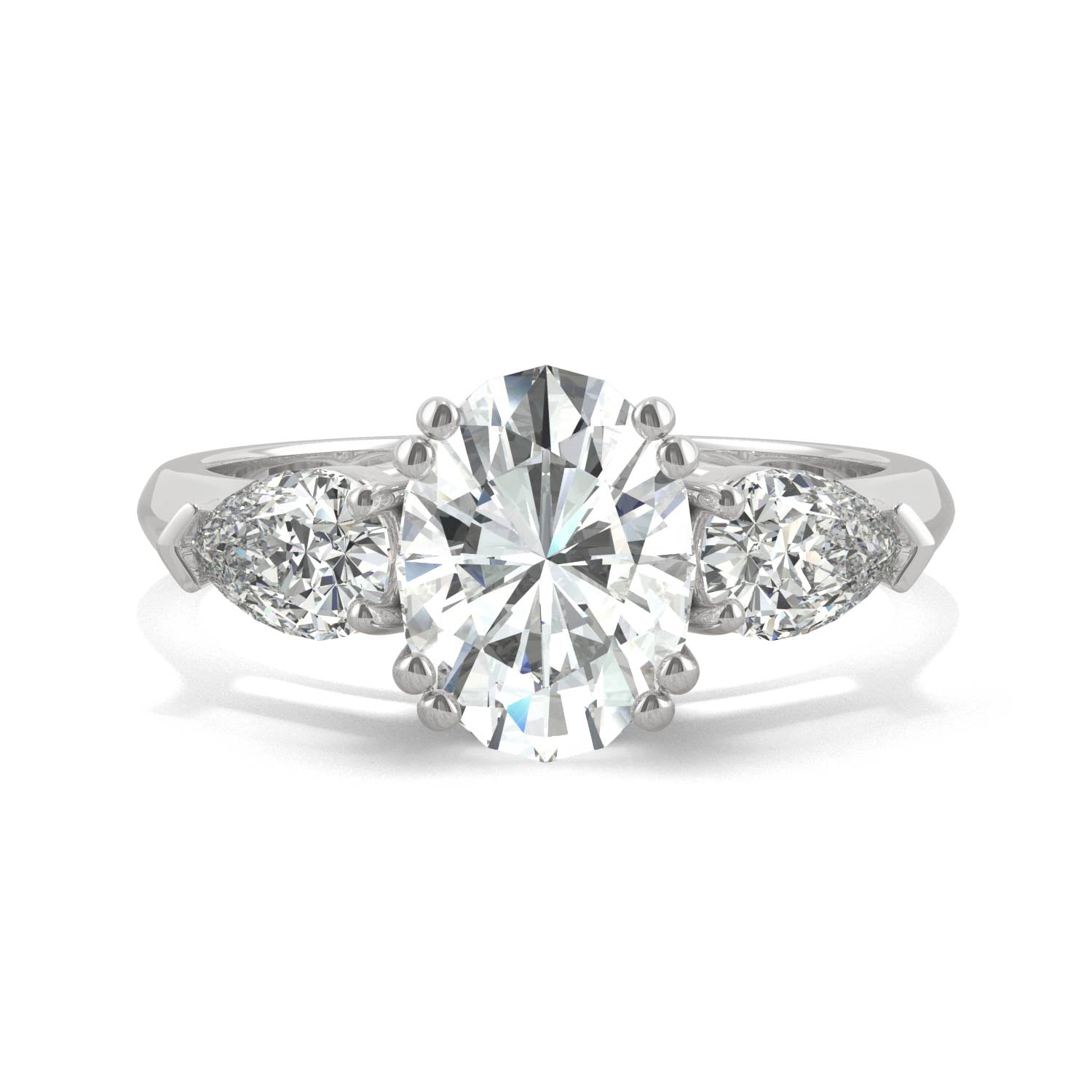 2.96 CTW DEW Oval Moissanite Three-Stone Engagement Ring in 14K White Gold