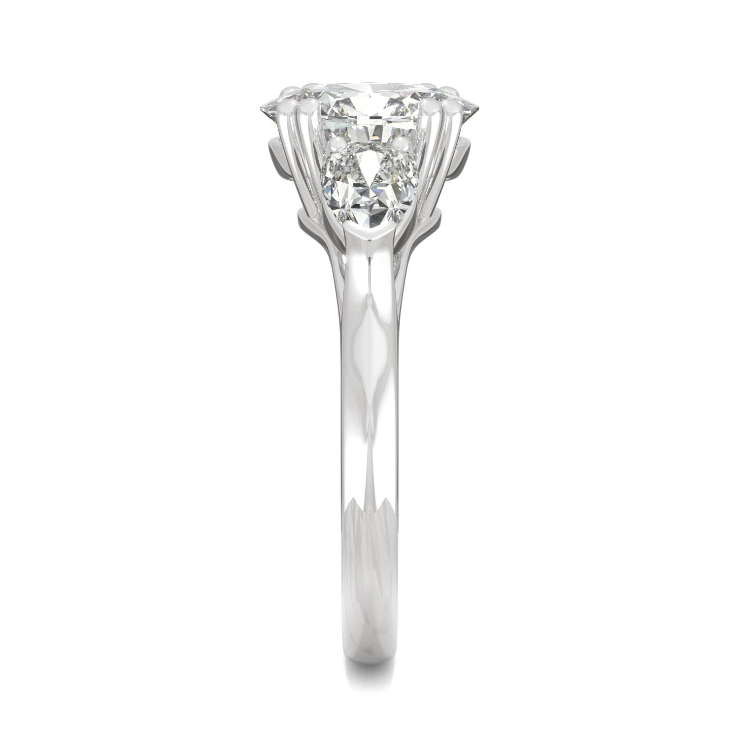 2.96 CTW DEW Oval Moissanite Three-Stone Engagement Ring in 14K White Gold