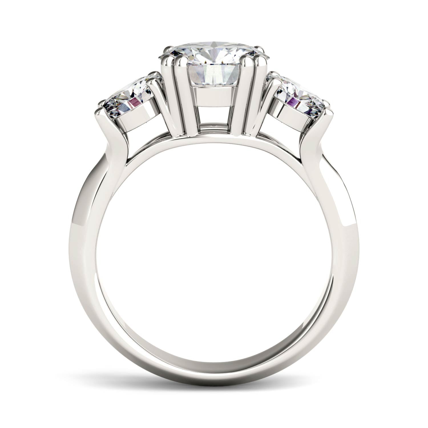 3.10 CTW DEW Round Moissanite Three Stone Ring in 14K White Gold