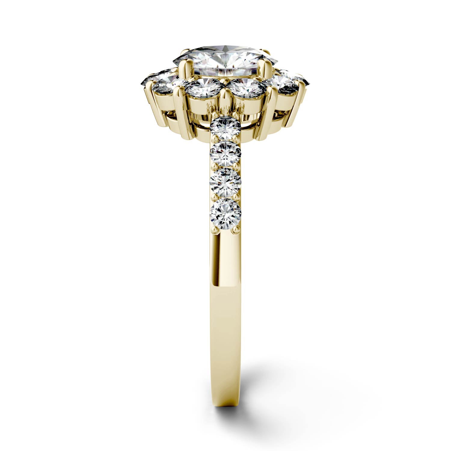 1.78 CTW DEW Round Moissanite Halo Ring in 14K Yellow Gold