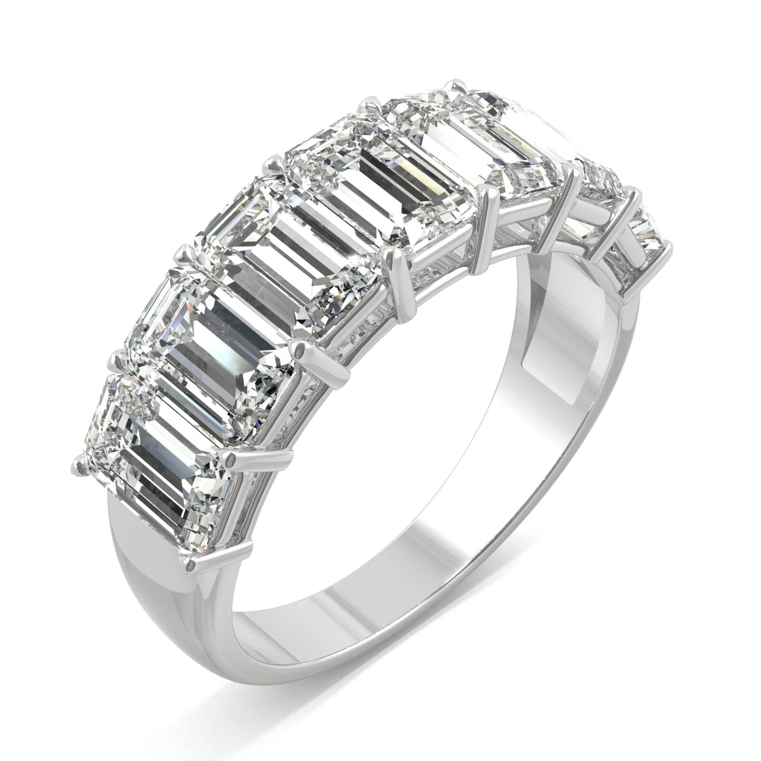 4.06 CTW DEW Emerald Moissanite Seven-Stone Anniversary Band in 14K White Gold