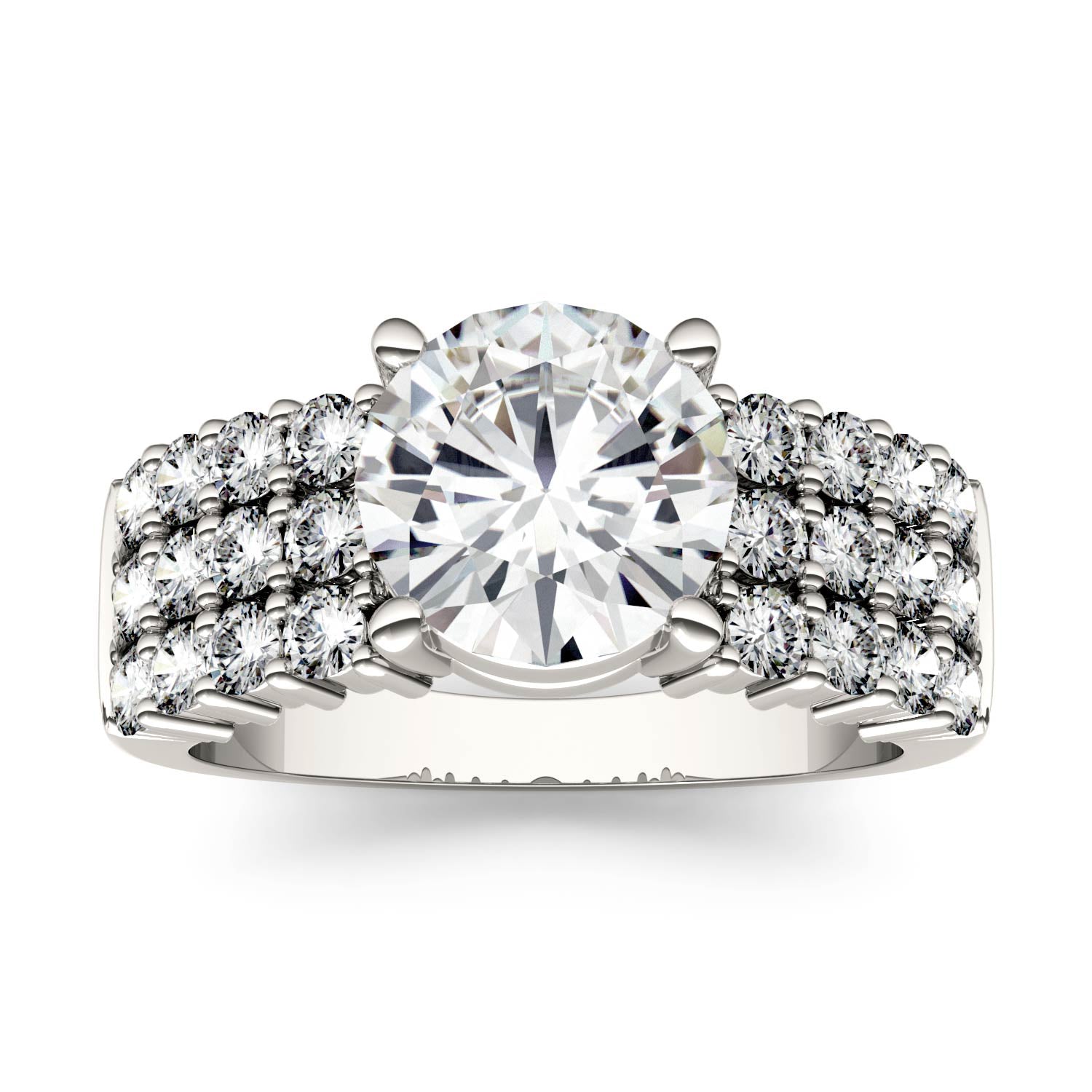 2.92 CTW DEW Round Moissanite Three-Row Engagement Ring in 14K White Gold