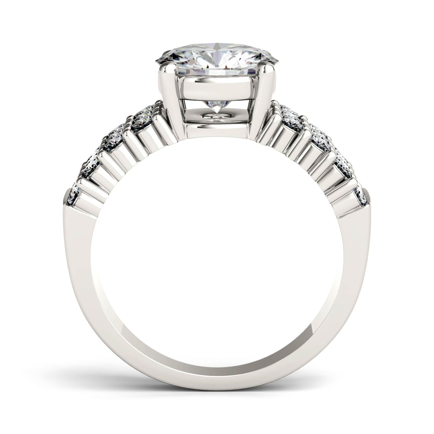 2.92 CTW DEW Round Moissanite Three-Row Engagement Ring in 14K White Gold