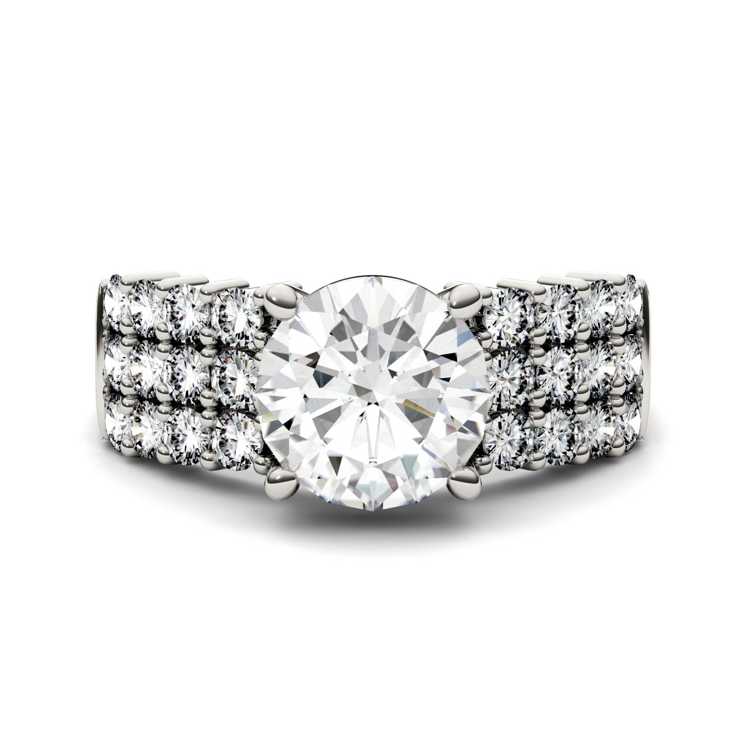 2.92 CTW DEW Round Moissanite Three-Row Engagement Ring in 14K White Gold