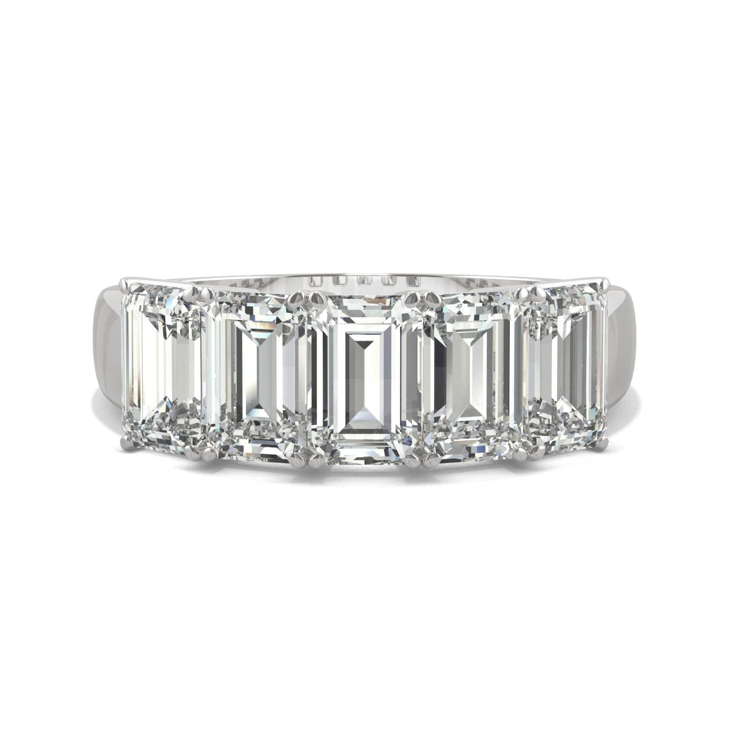 2.90 CTW DEW Emerald Moissanite Five-Stone Anniversary Band in 14K White Gold