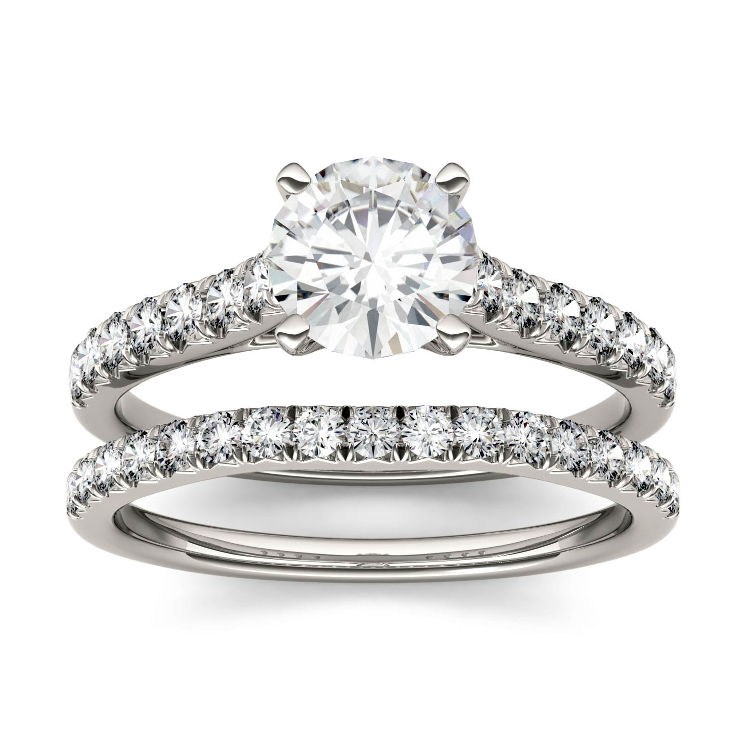 1.61 CTW DEW Round Moissanite Bridal Set in 14K White Gold