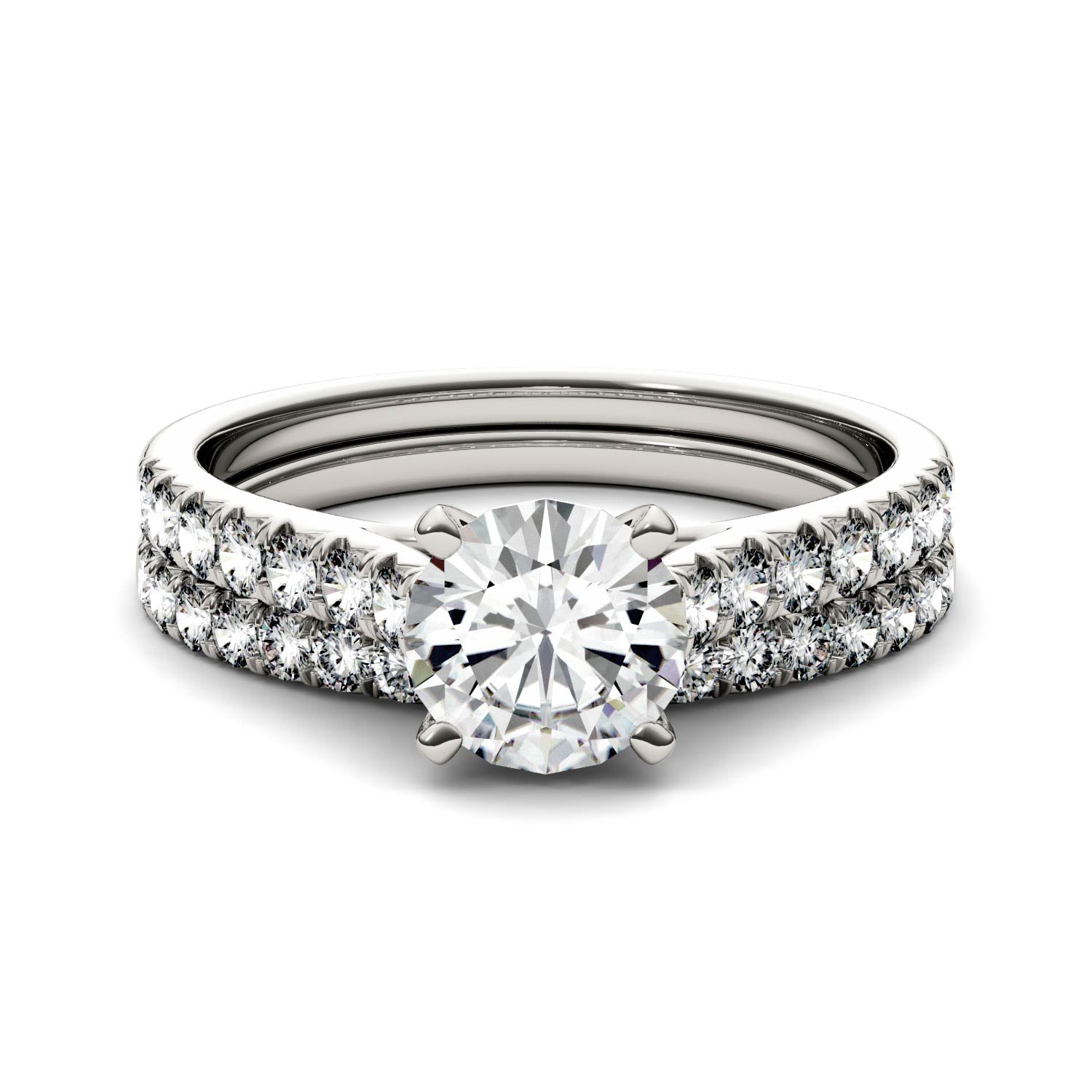 1.61 CTW DEW Round Moissanite Bridal Set in 14K White Gold