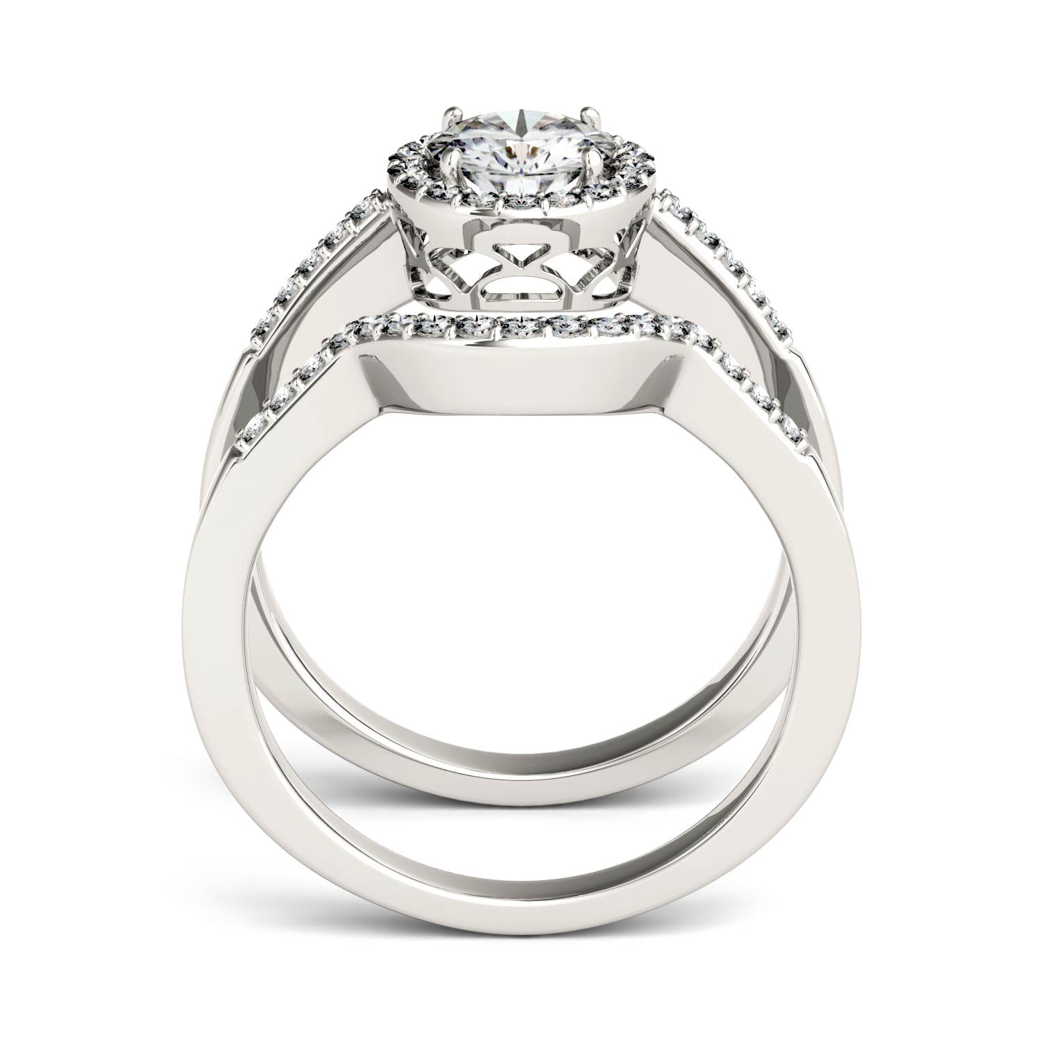 1.15 CTW DEW Round Moissanite Halo Set in 14K White Gold