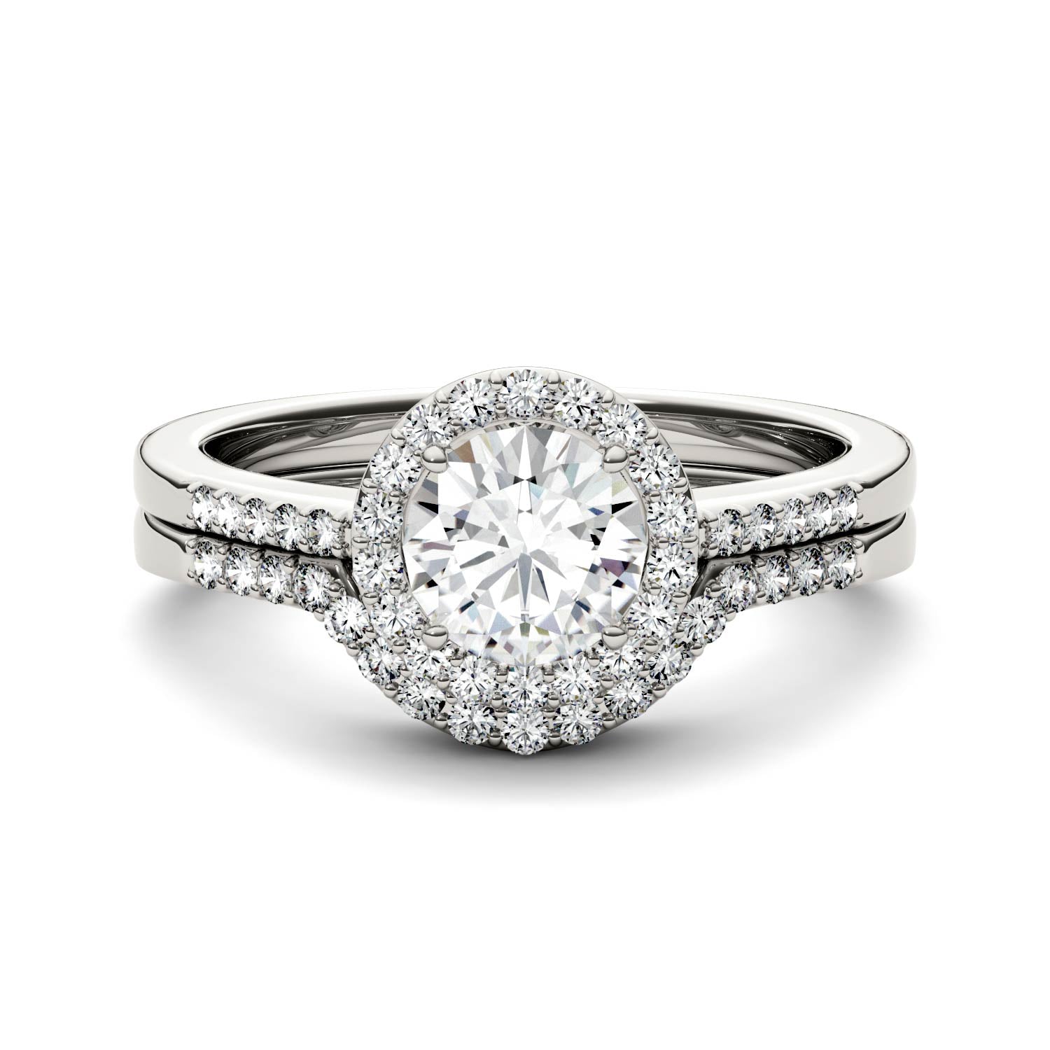 1.15 CTW DEW Round Moissanite Halo Set in 14K White Gold
