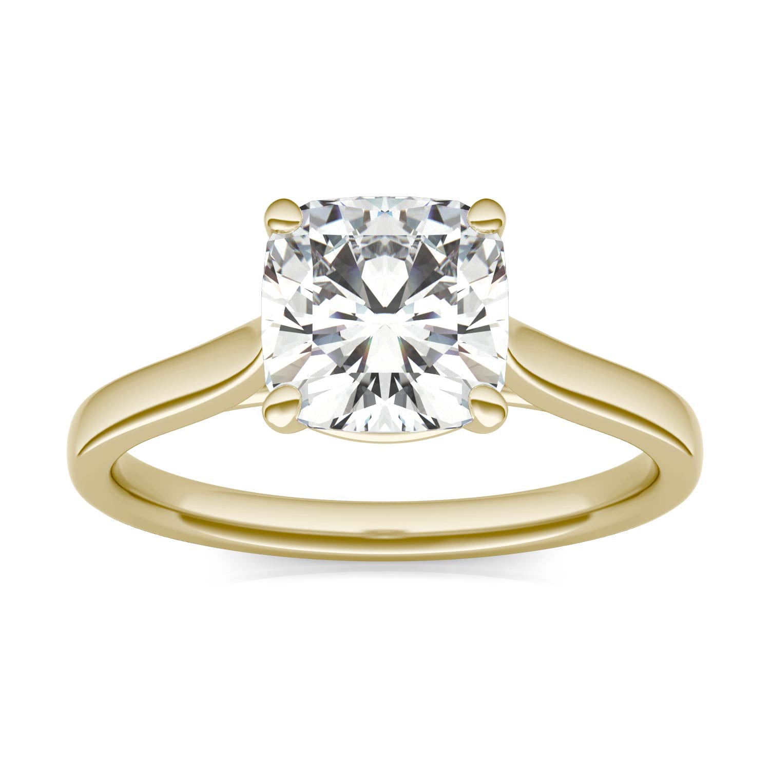 2.00 CTW DEW Cushion Moissanite Solitaire Engagement Ring in 14K Yellow Gold
