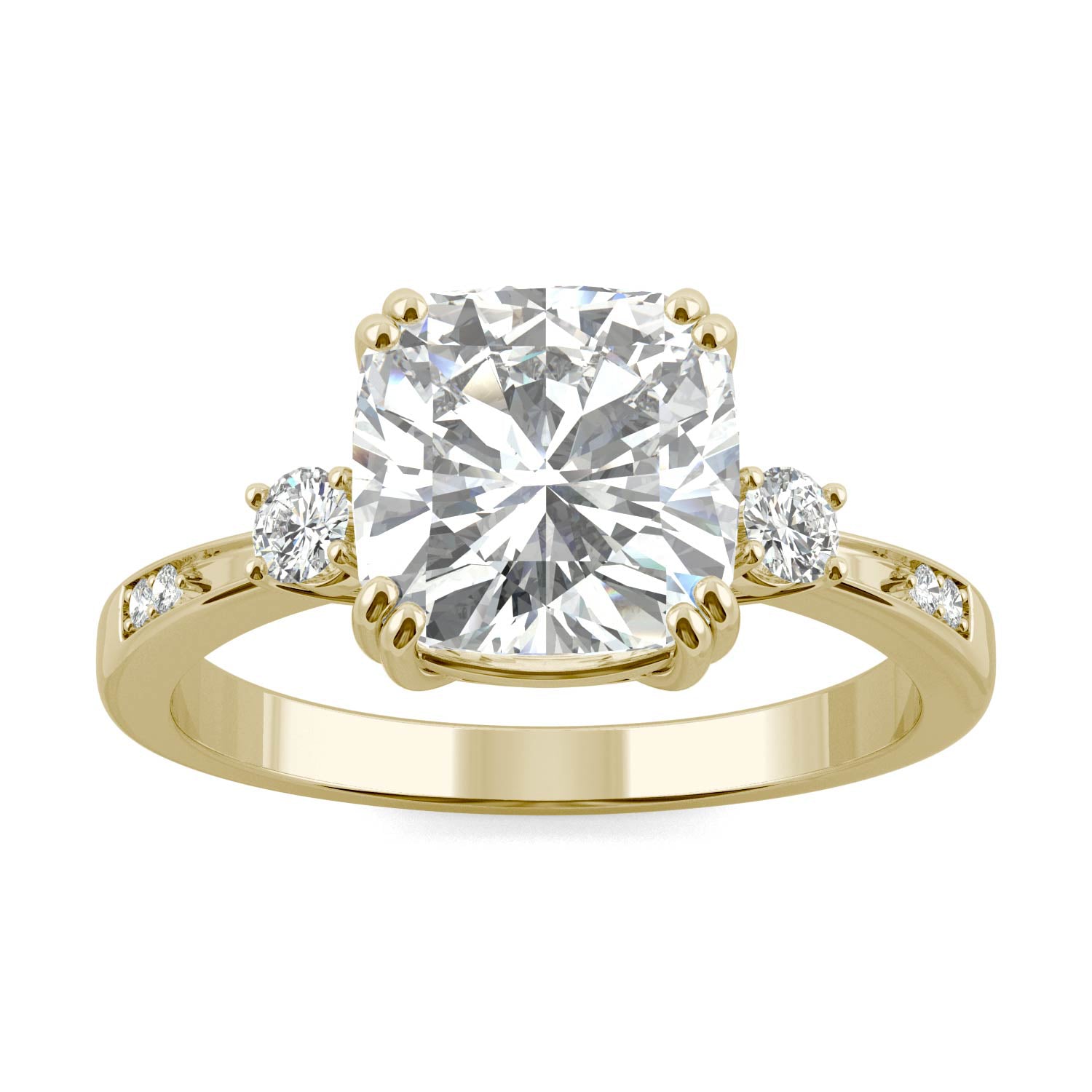 2.54 CTW DEW Cushion Moissanite Seven-Stone Ring in 14K Yellow Gold